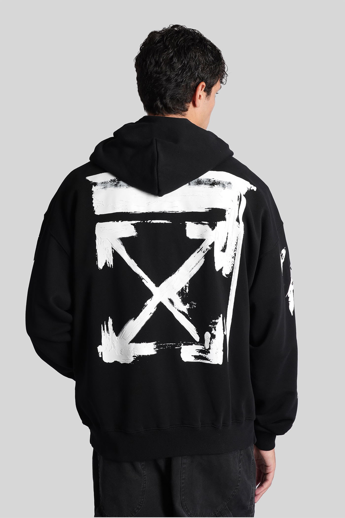 Off-white Brushstroke Arrow Print Zip-up Hoodie In Black