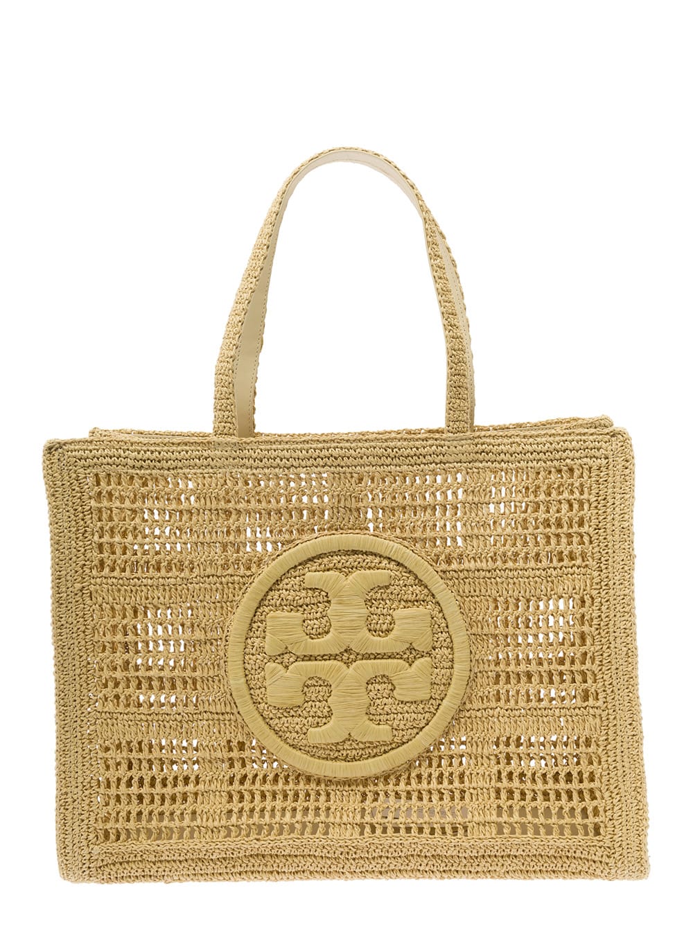 Shop Tory Burch Beige Tote Bag With Jacquard Logo In Crochet Woman