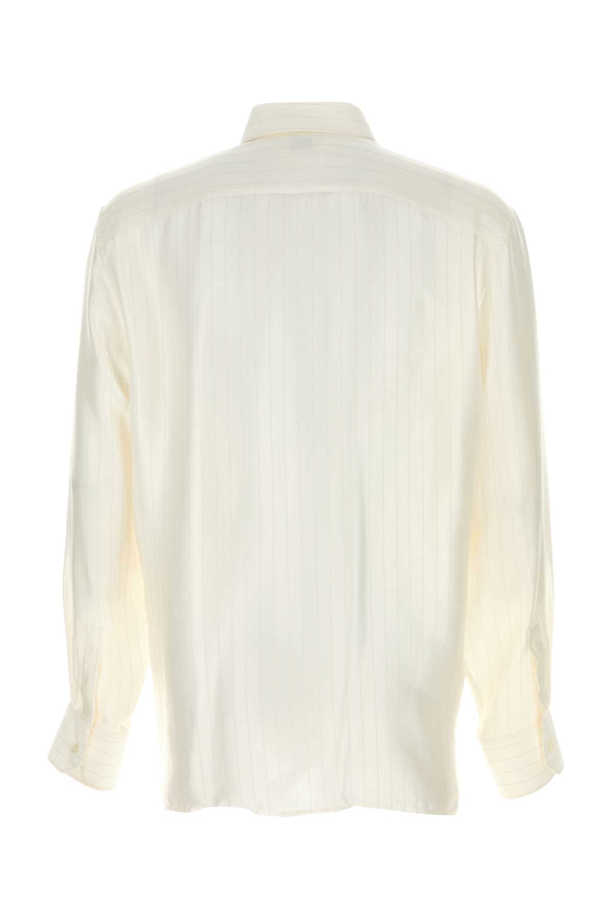 Saint Laurent Embroidered Satin Shirt With Cuffed Lightweight Long Sleeves