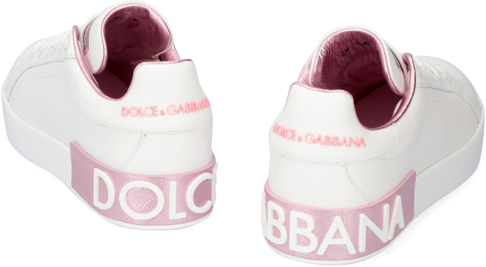 Shop Dolce & Gabbana Portofino Logo Detail Leather Sneakers In Bianco/rosa