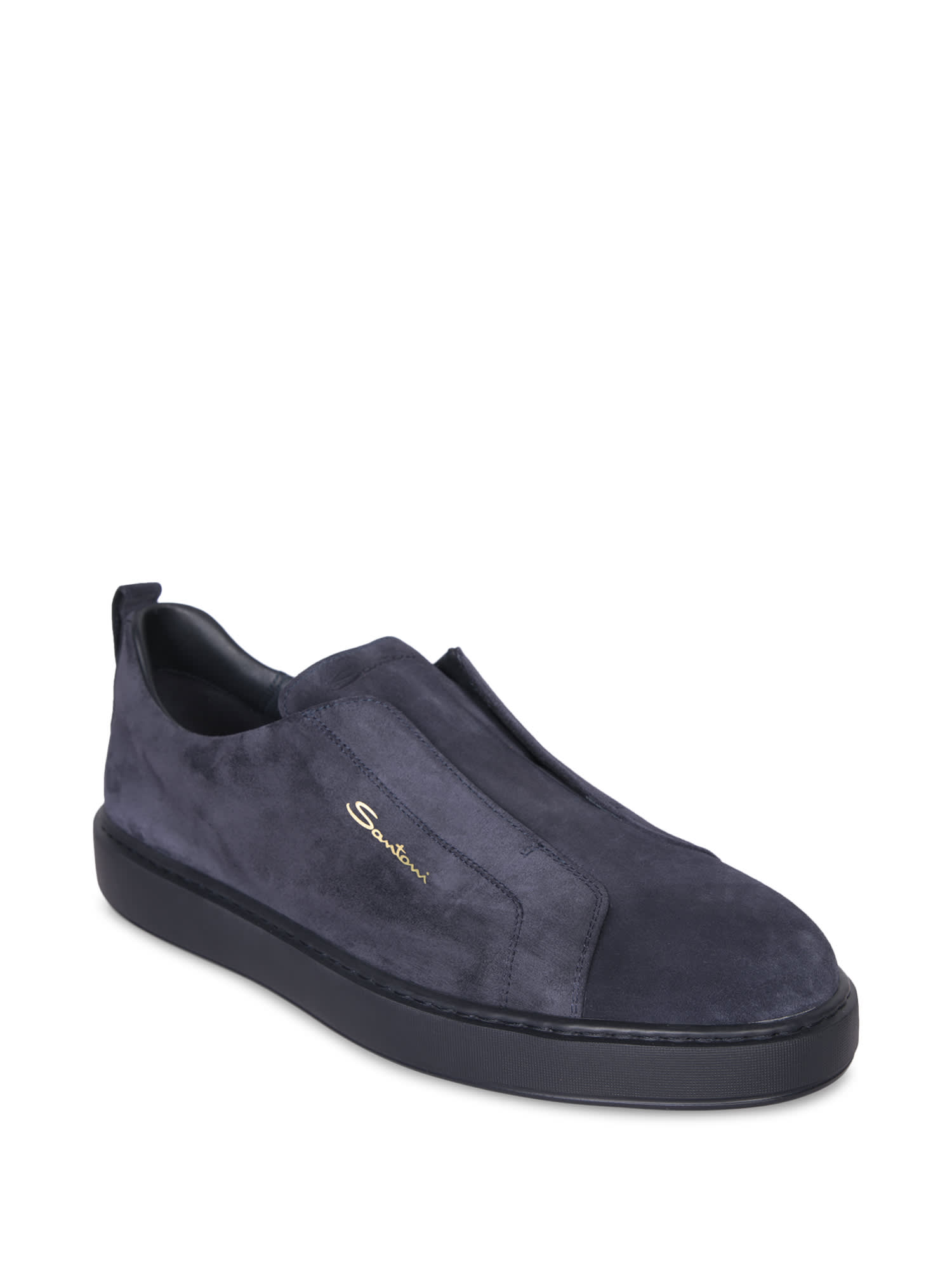 Shop Santoni Victory Blue Suede Sneakers