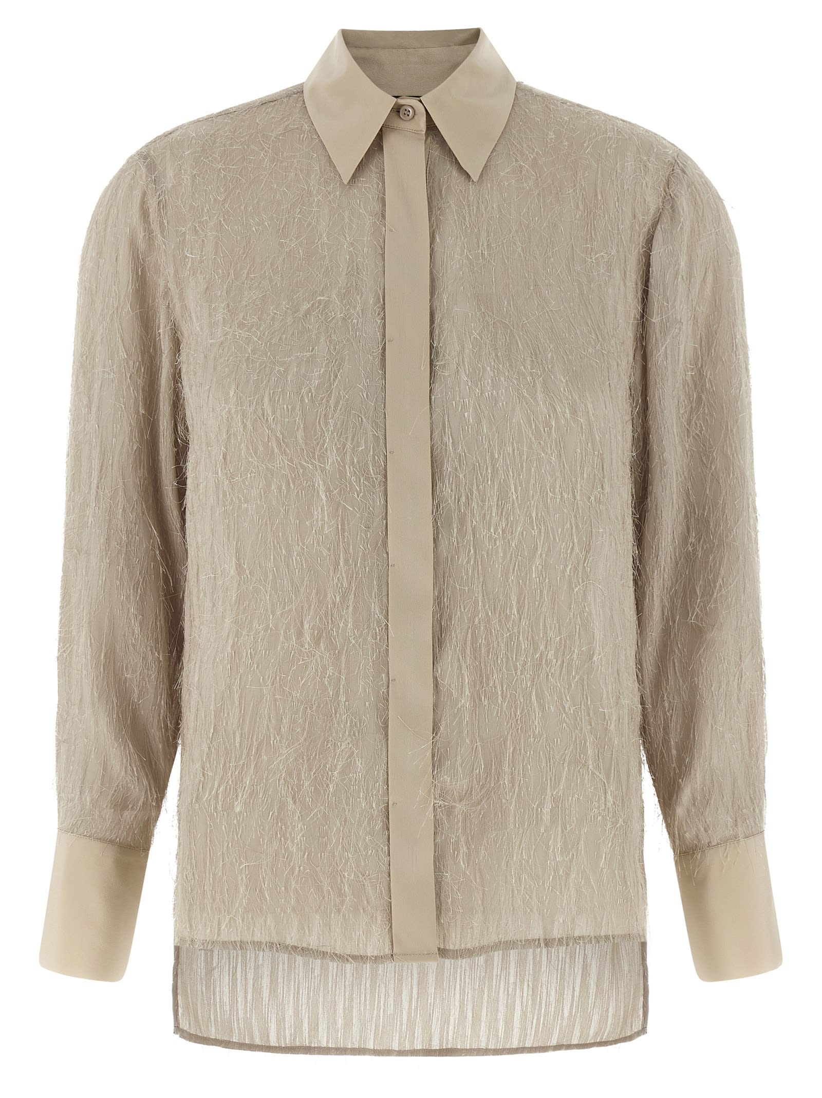 Peserico Textured Fabric Shirt Featuring Pointed Collar In Gray