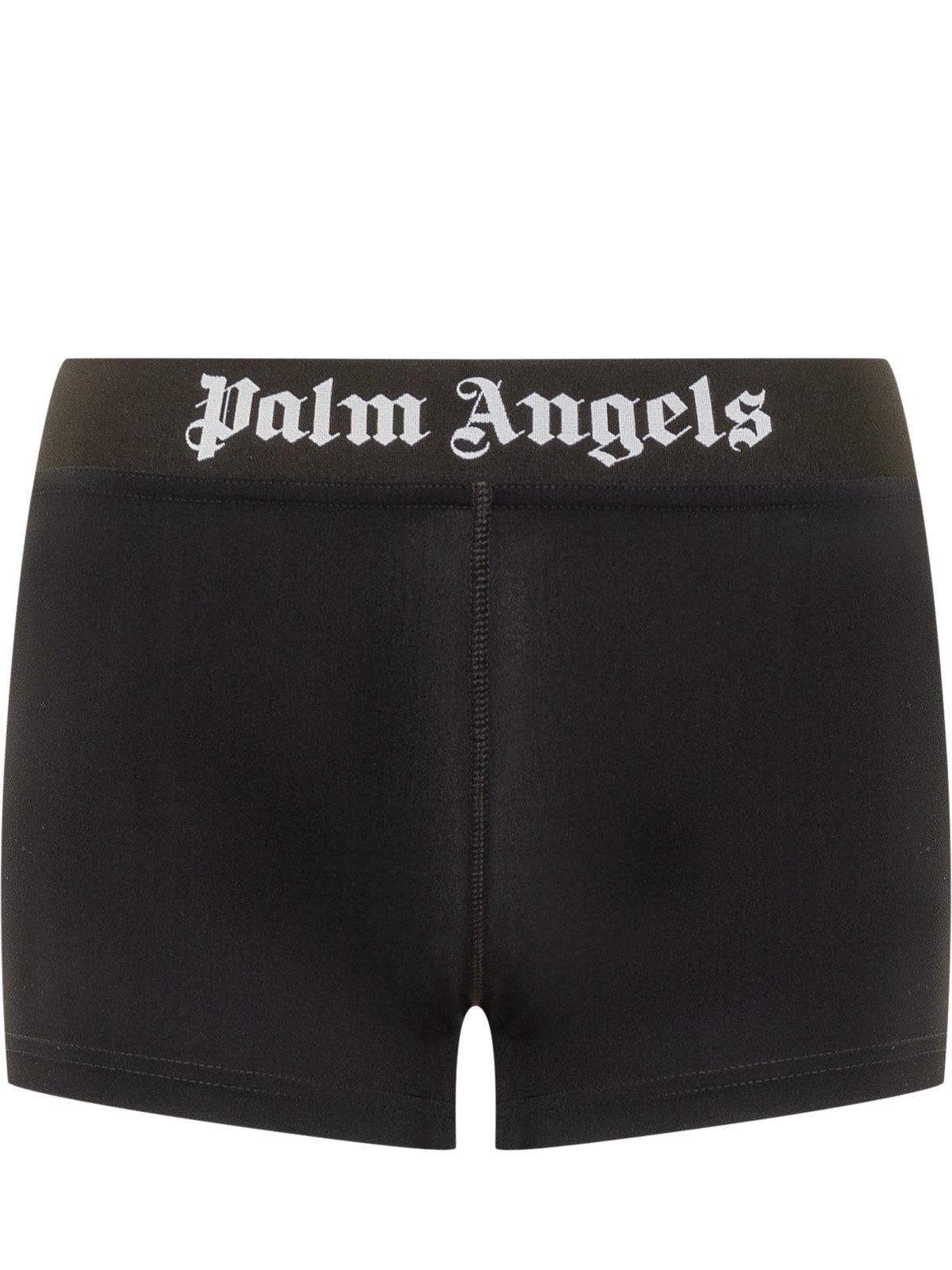 Shop Palm Angels Logo-printed High-waist Sport Shorts In Black