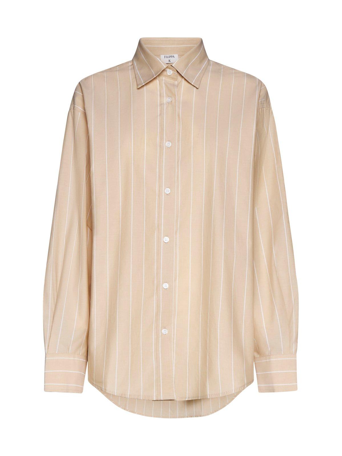 Shop Filippa K Button-up Striped Poplin Shirt In Beige