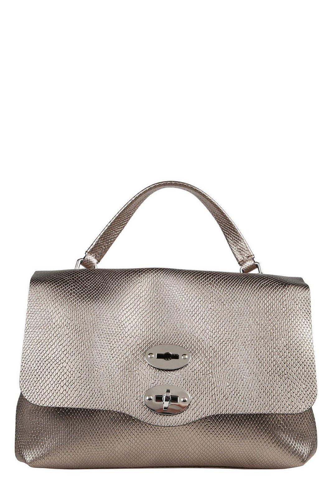 Shop Zanellato Postina Twilight Foldover Top Small Clutch Bag In Brown Bronzite