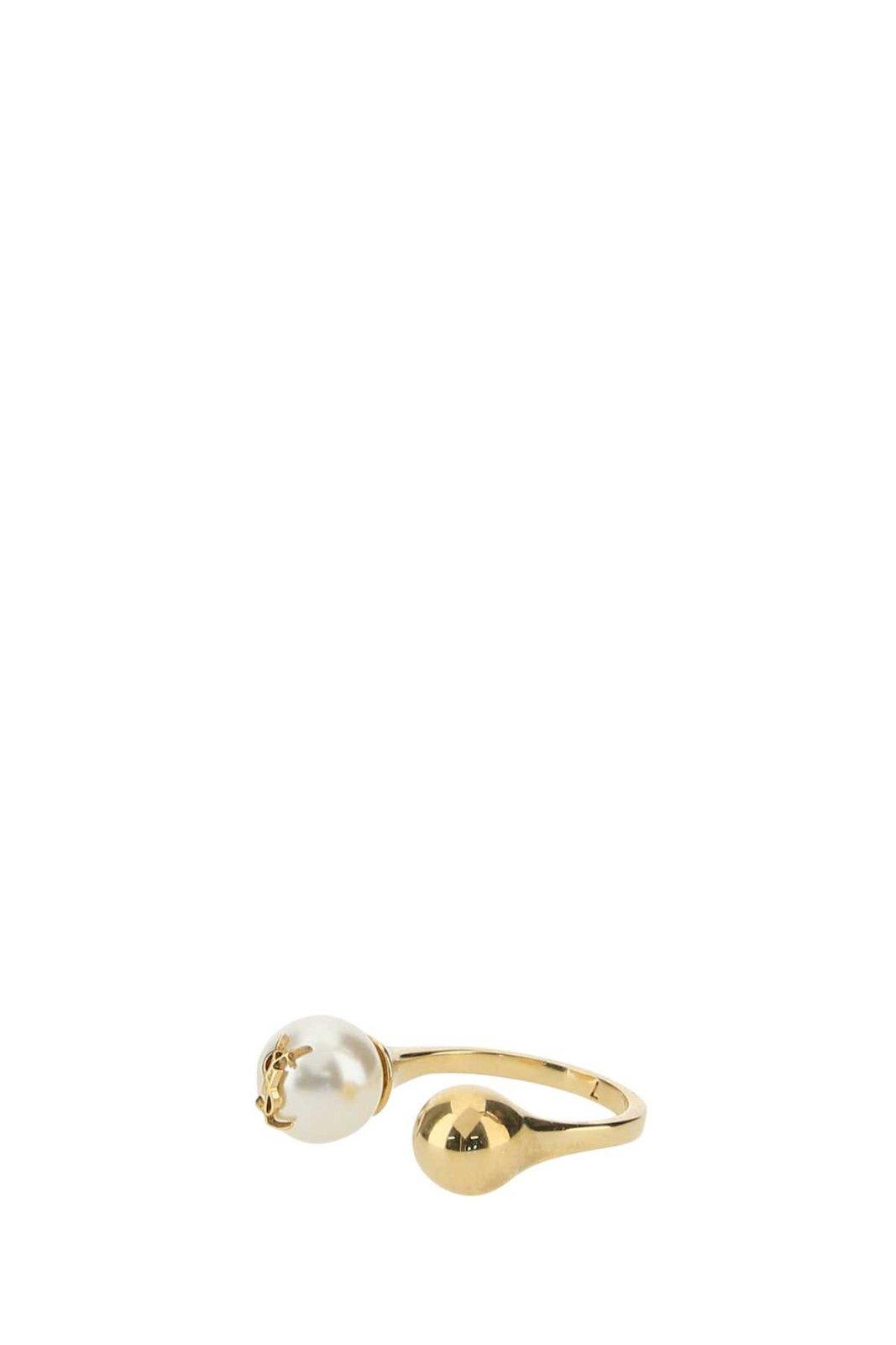 Shop Saint Laurent Logo Plaque Ring In Or Laiton Vieilli/cr