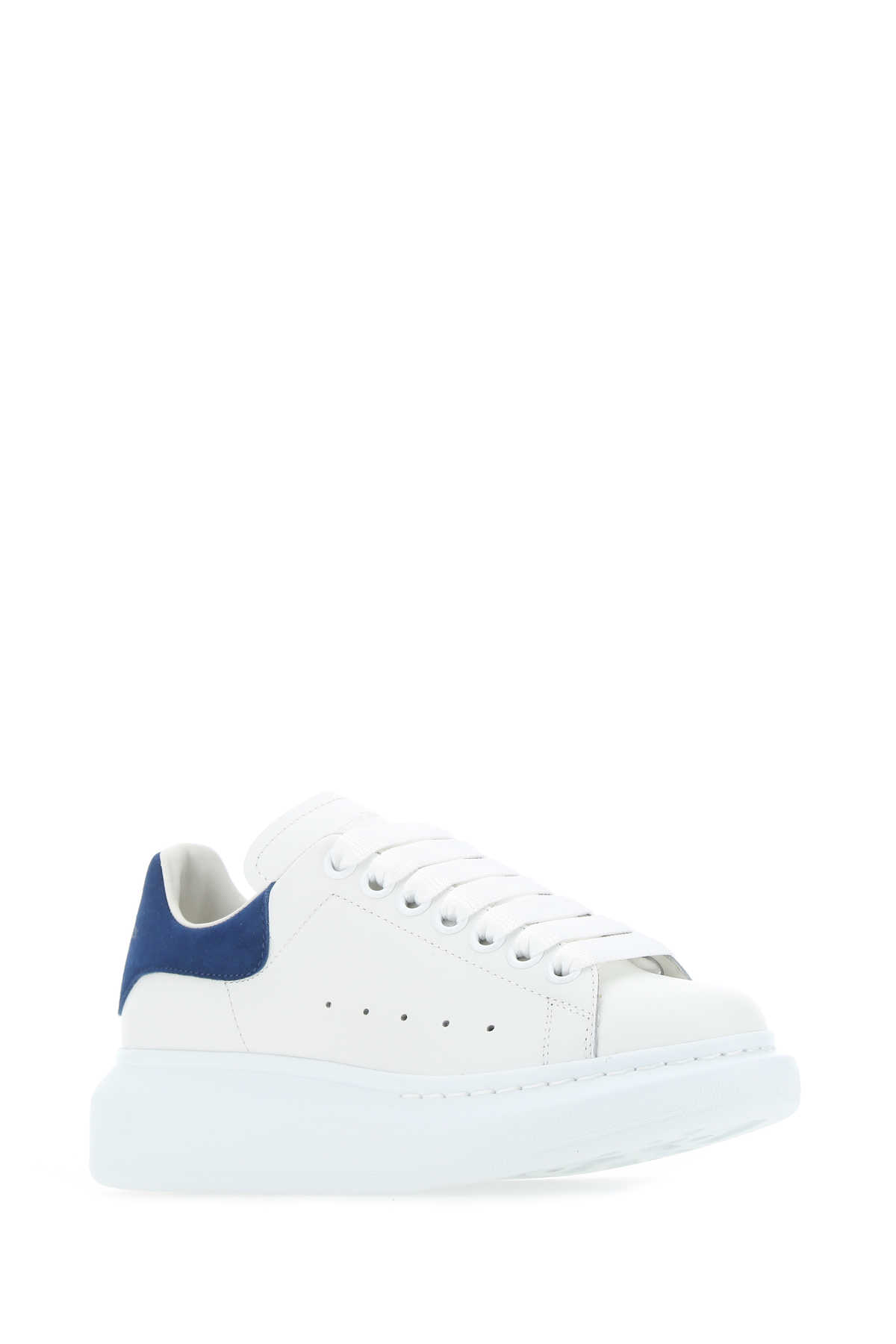 Shop Alexander Mcqueen White Leather Sneakers With Blue Suede Heel In 9086
