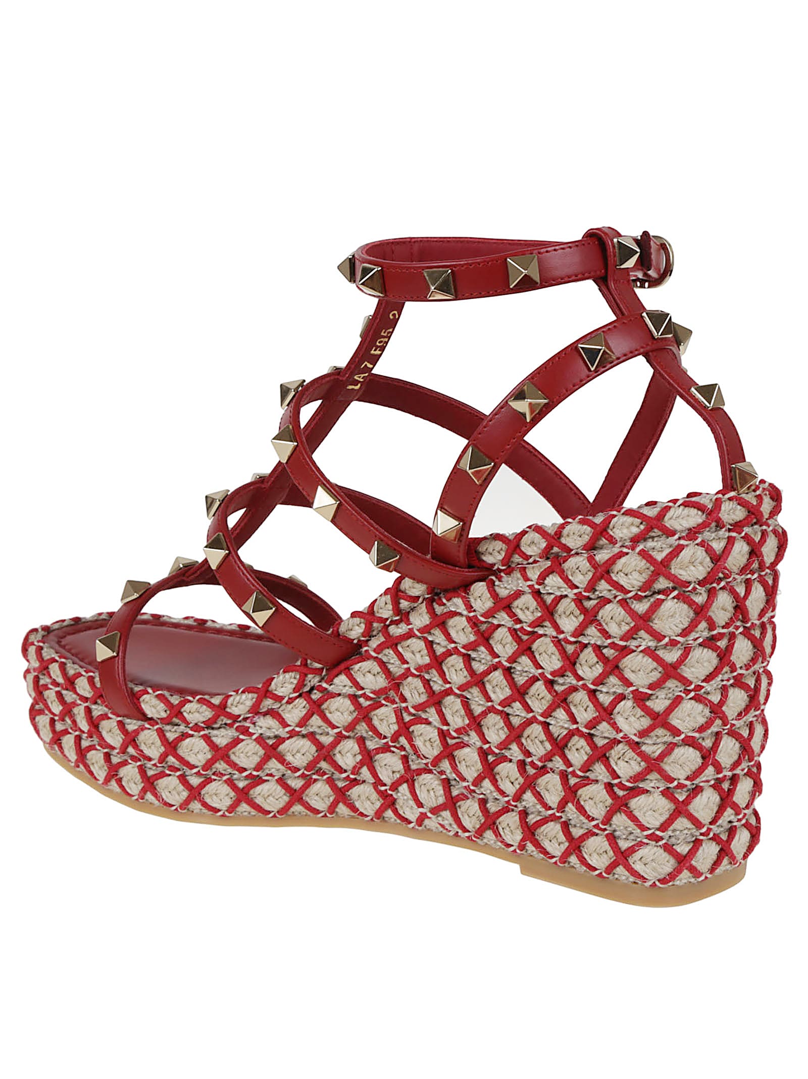 Valentino 95mm Studded Cage Heeled Espadrilles In Red