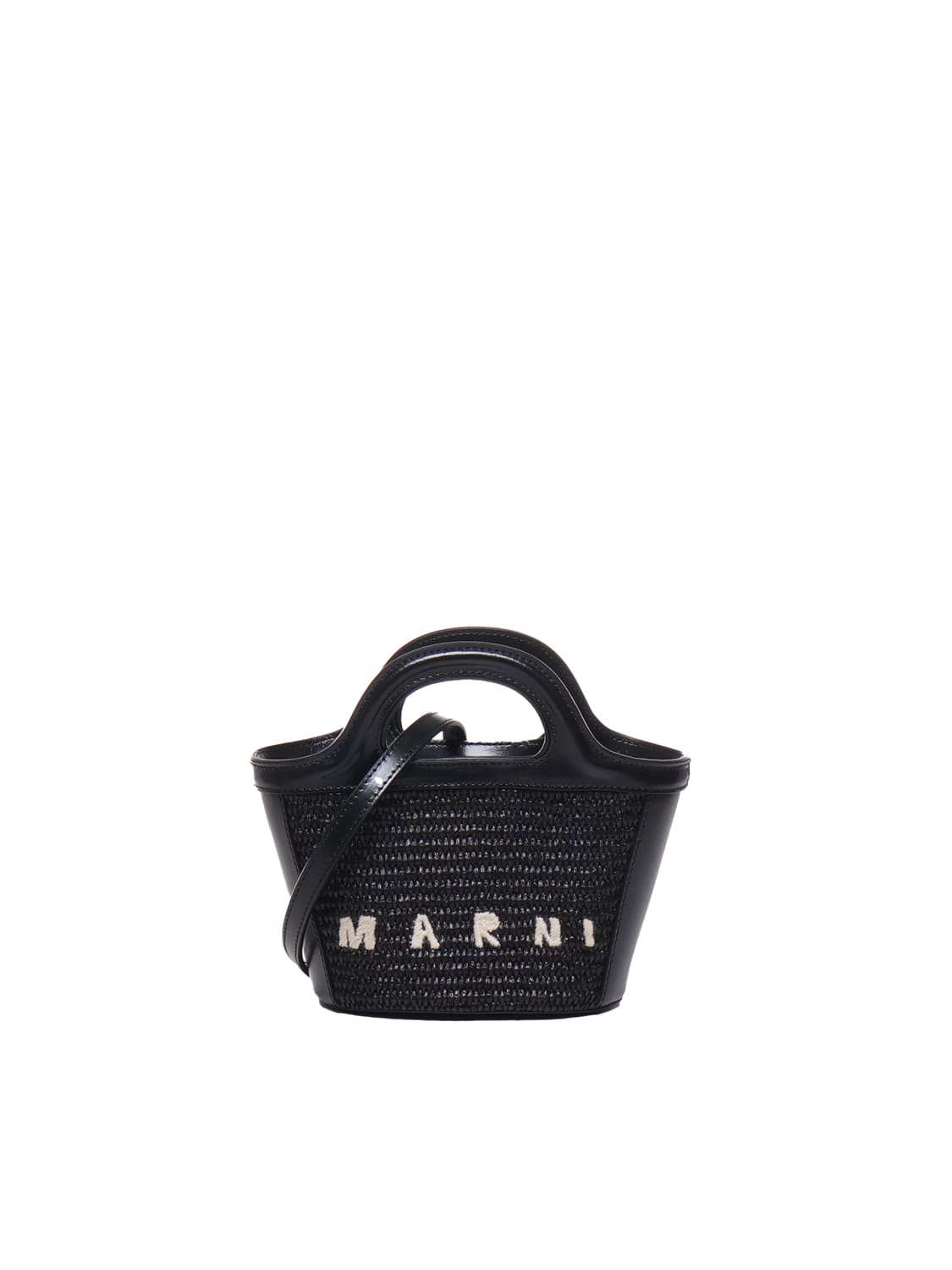 Shop Marni Mini Tropicalia Bag In Raffia In Black