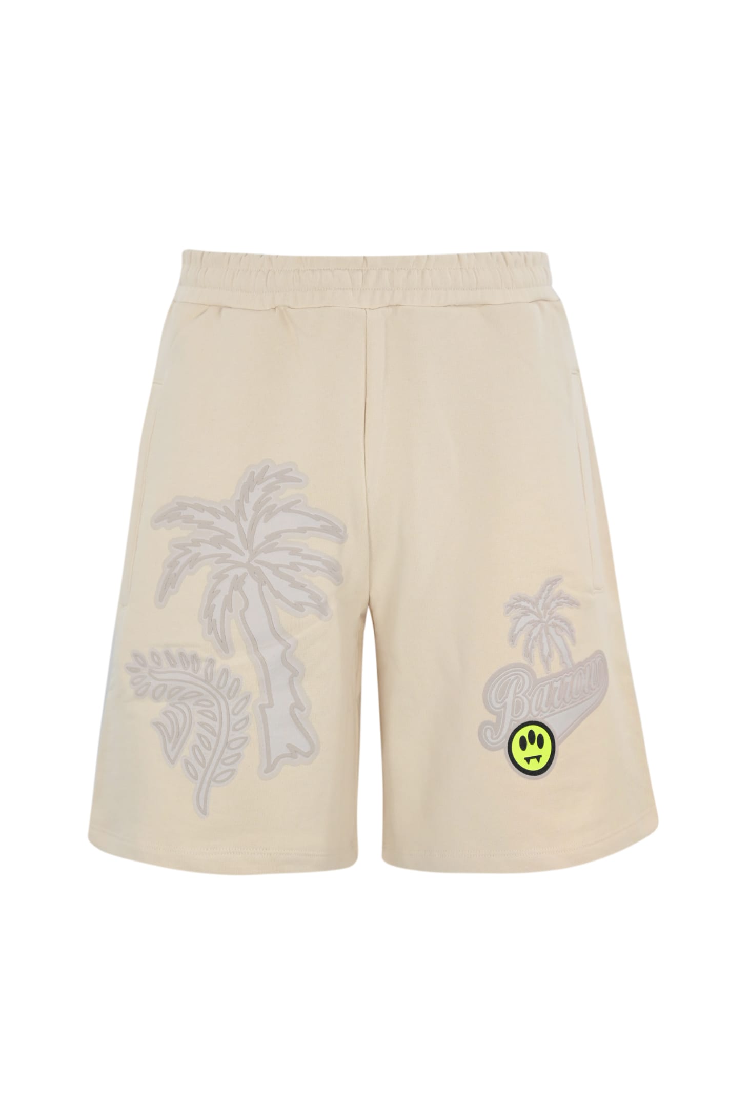 Beige 3d Palm Print Fleece Shorts