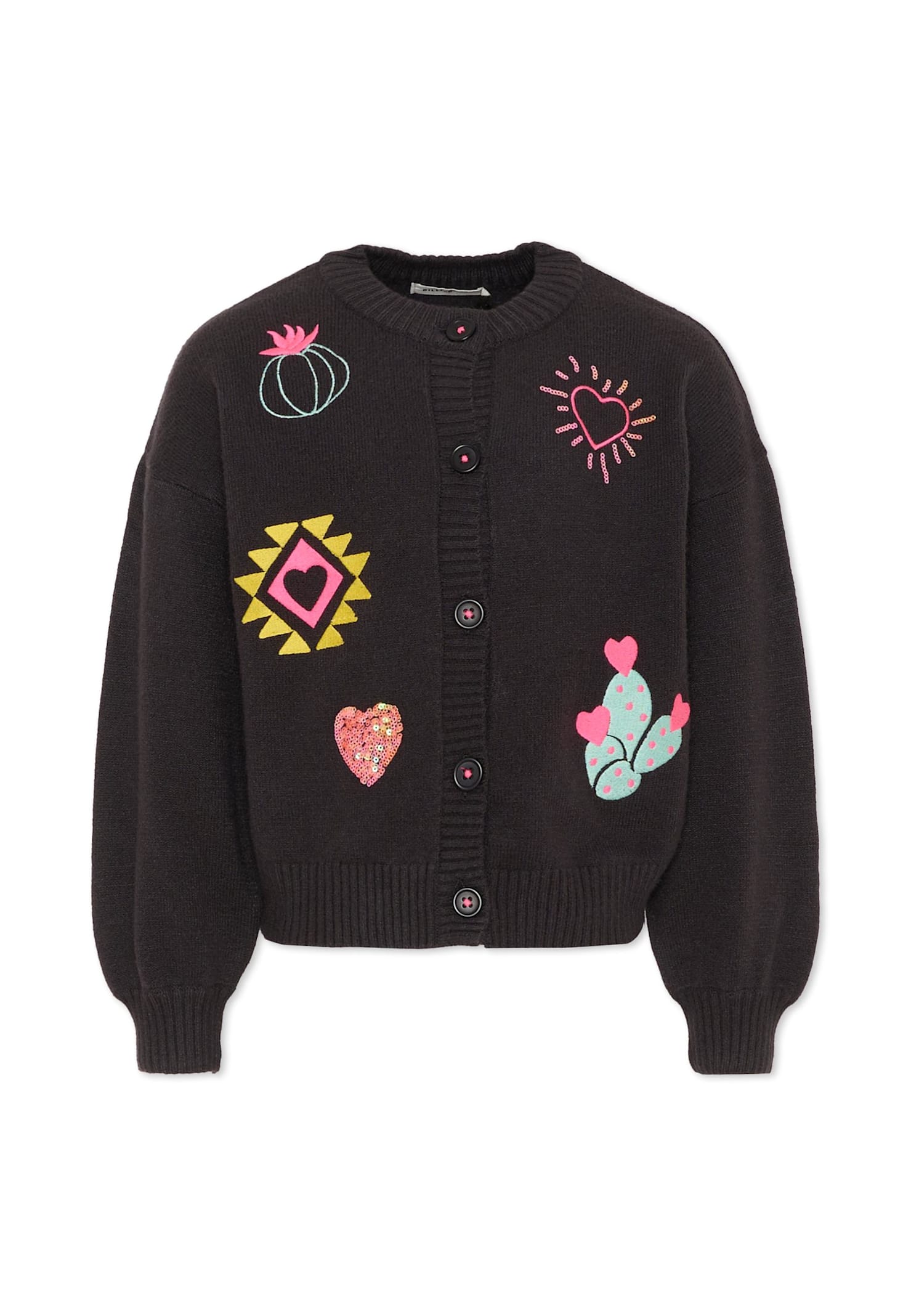 Billieblush Black Cardigan For Girl With Embrodery In Black