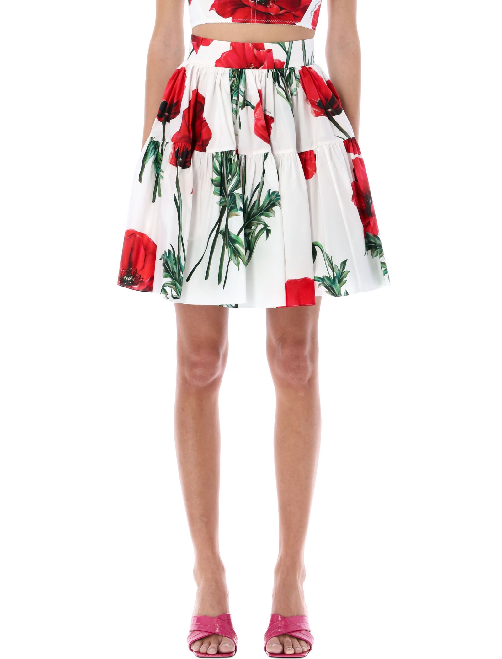 Dolce & Gabbana Poppy Print Poplin Mini Skirt