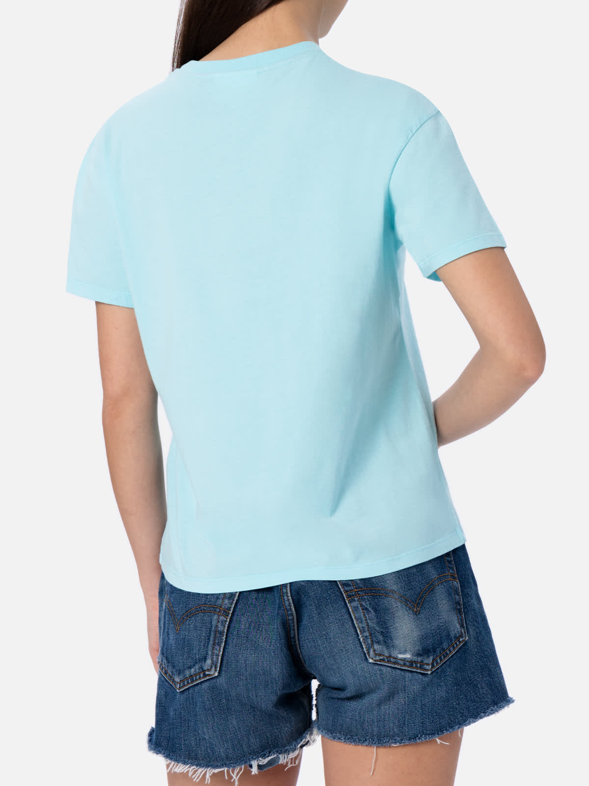 Mc2 Saint Barth Woman Cotton Jersey Crewneck T-shirt Emilie Joanna Luise Patch Pocket Made With Liberty Fabric In Green