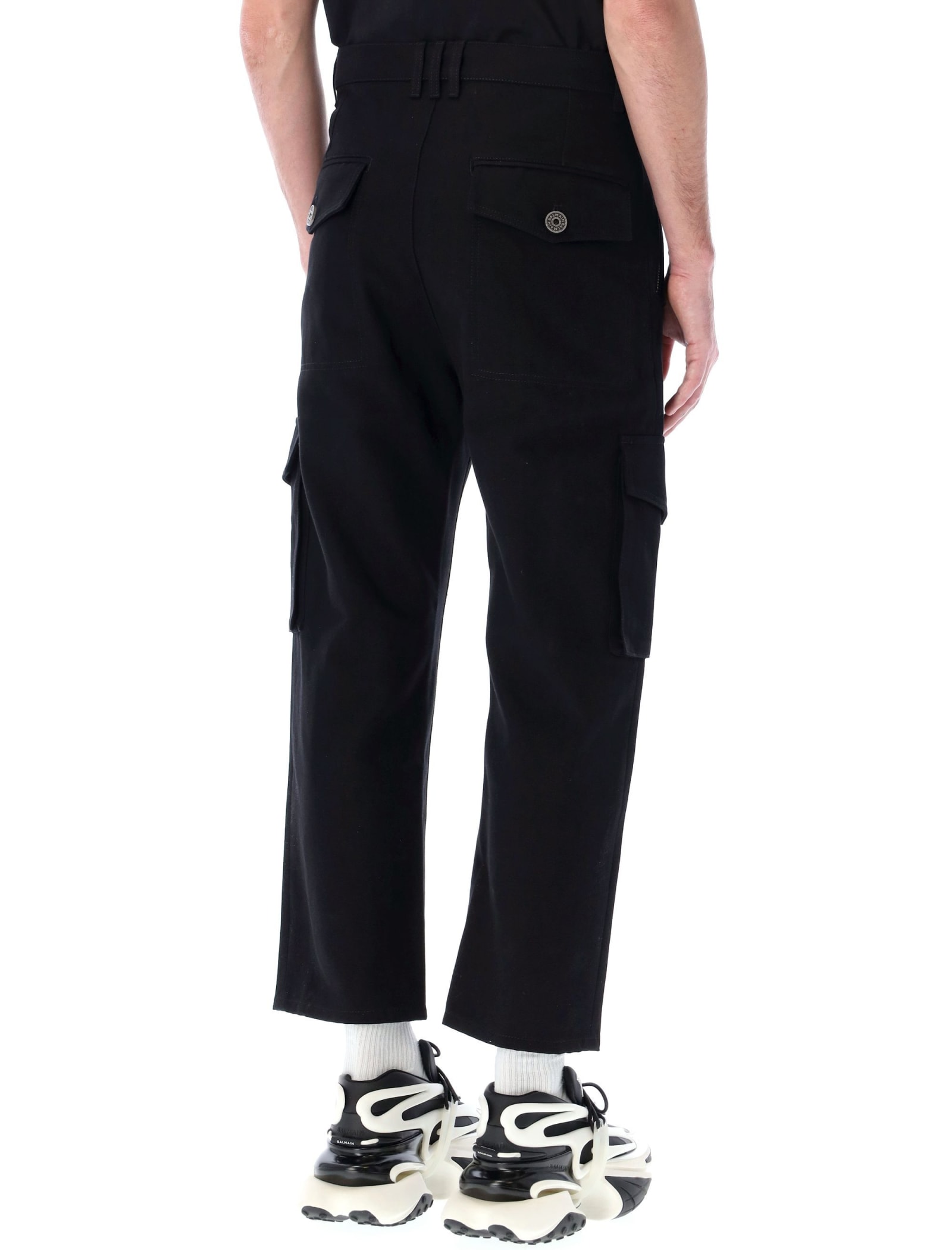 Shop Balmain Tapered Cargo Pants In Black