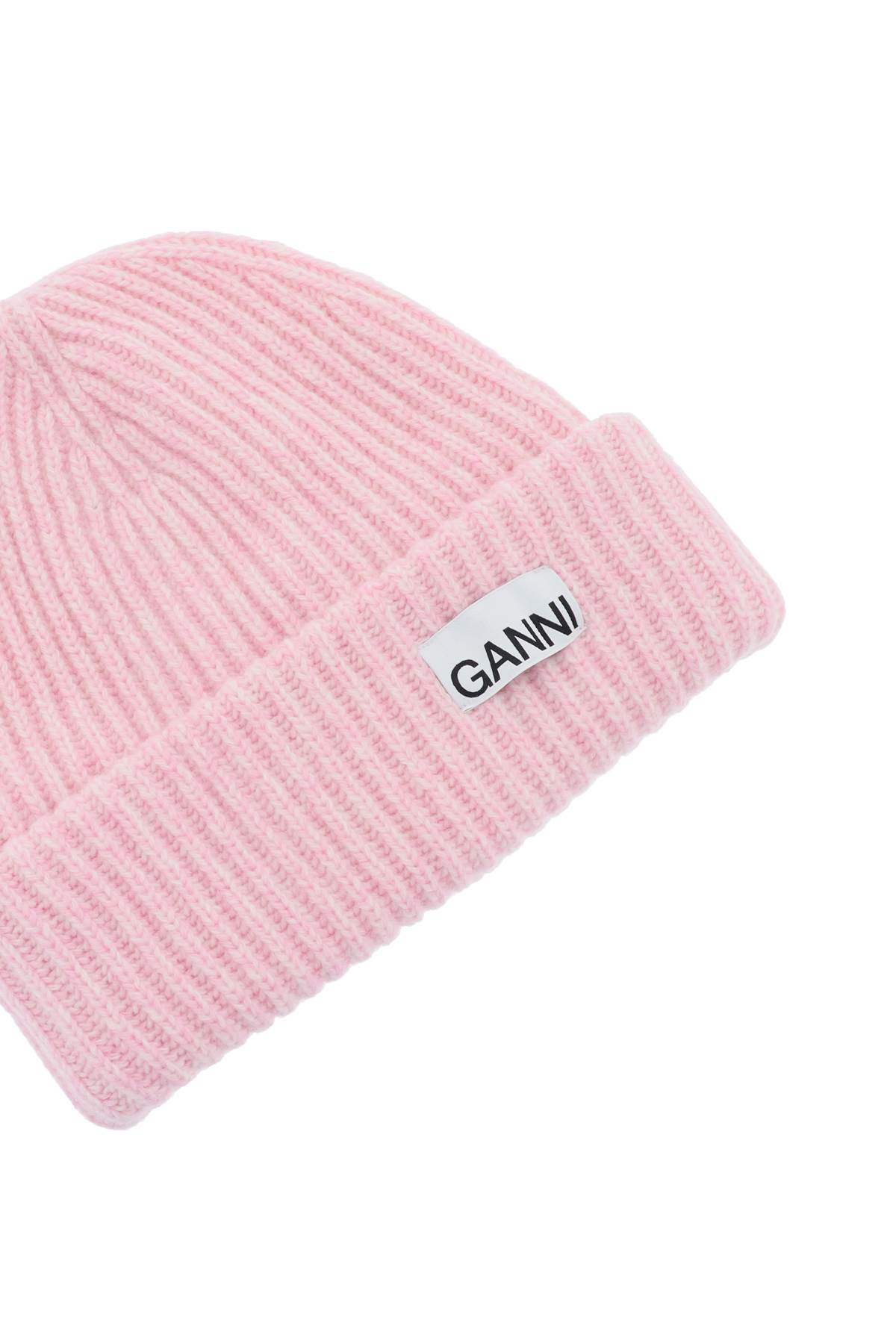 Shop Ganni Beanie Hat With Logo Patch In Lilac Sachet (pink)