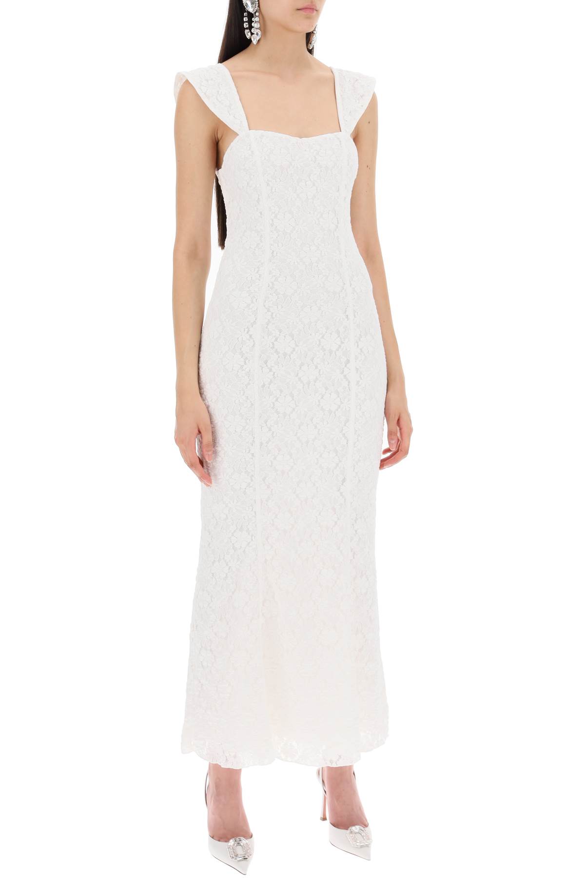 Shop Rotate Birger Christensen Maxi Lace Dress In Italian In Bright White (white)