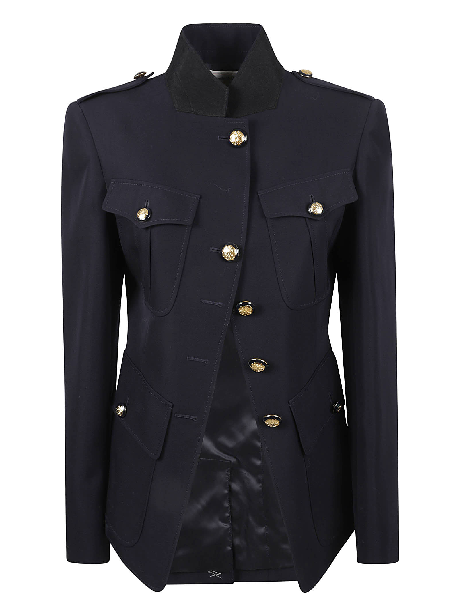 Shop Alexander Mcqueen High Collar 4 Front Pockets Jacket In Navy