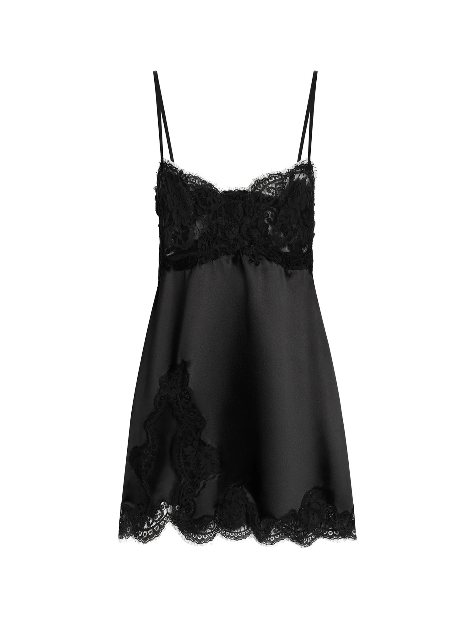 Dolce & Gabbana Silk Dress With Lace And Slit In Black