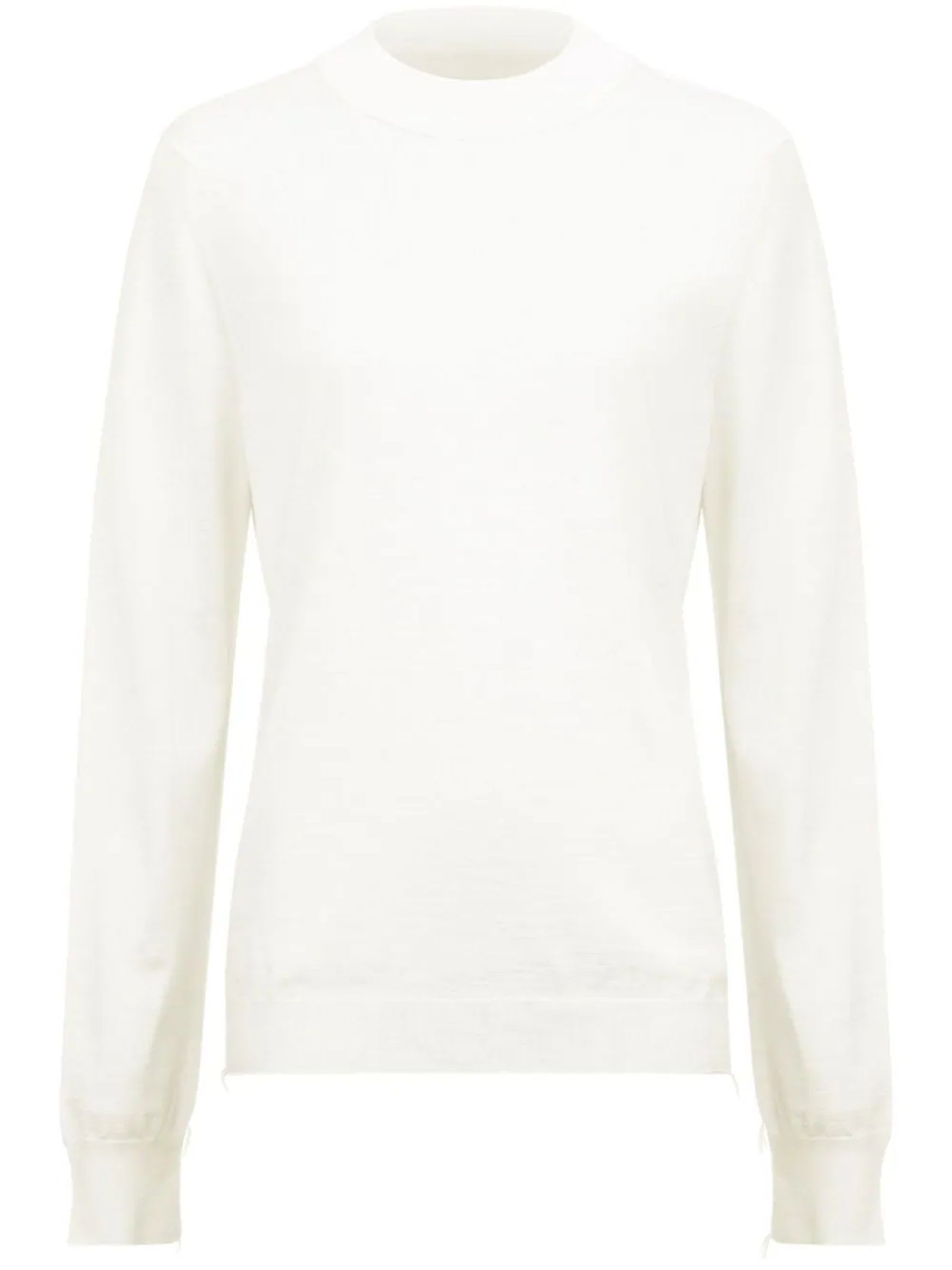 Maison Margiela Rib Trim Plain Long-sleeved Sweater In White