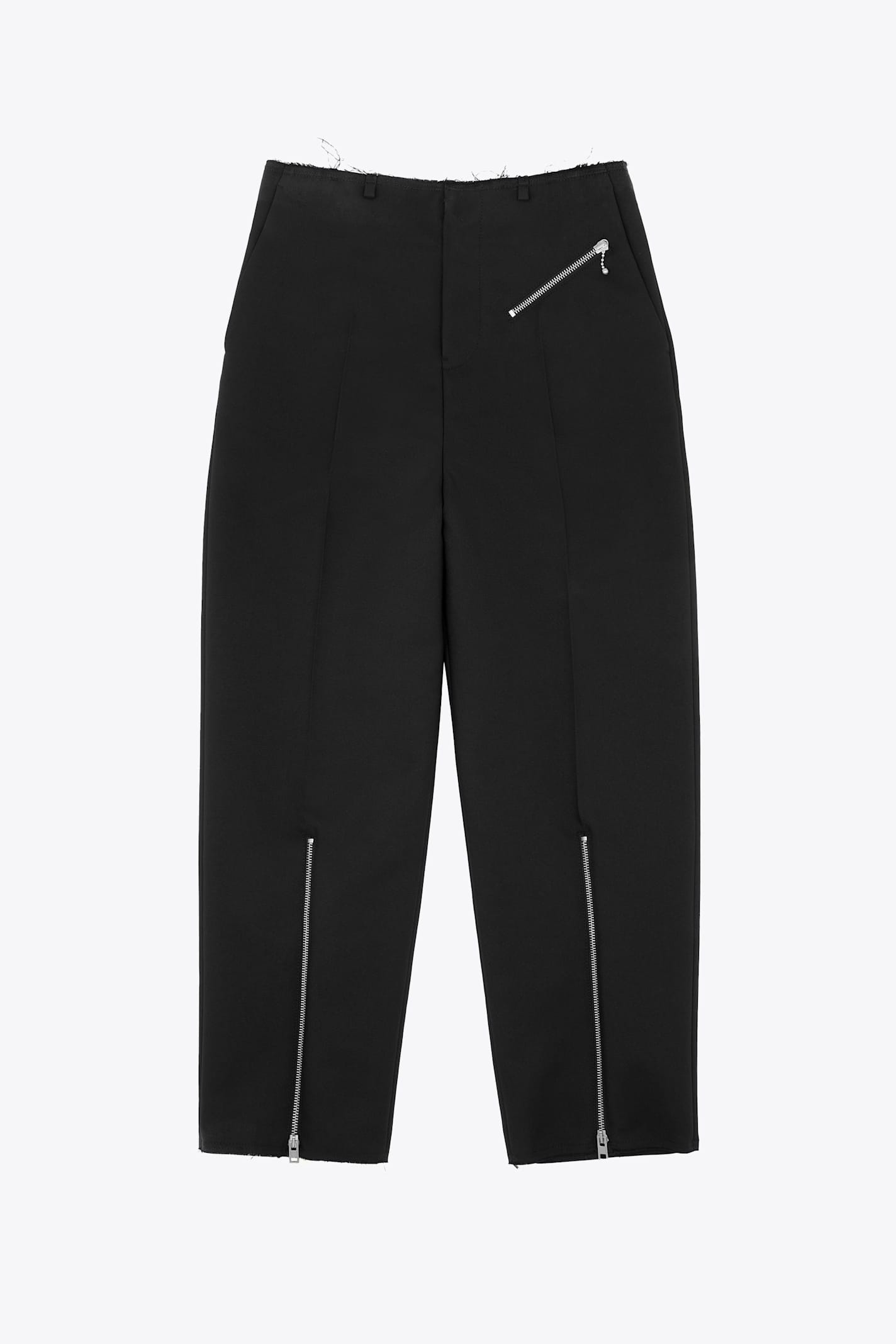 Mm6 Maison Margiela Pantalone Black Wool Blend Twill Pant With Zippered Ankle In Nero