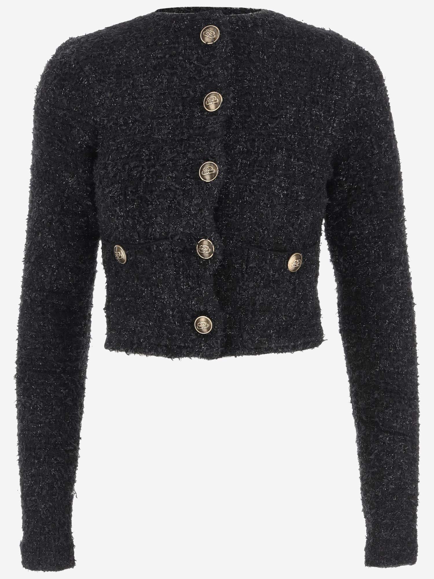 Shop Balenciaga Cotton Tweed Crop Cardigan In Black