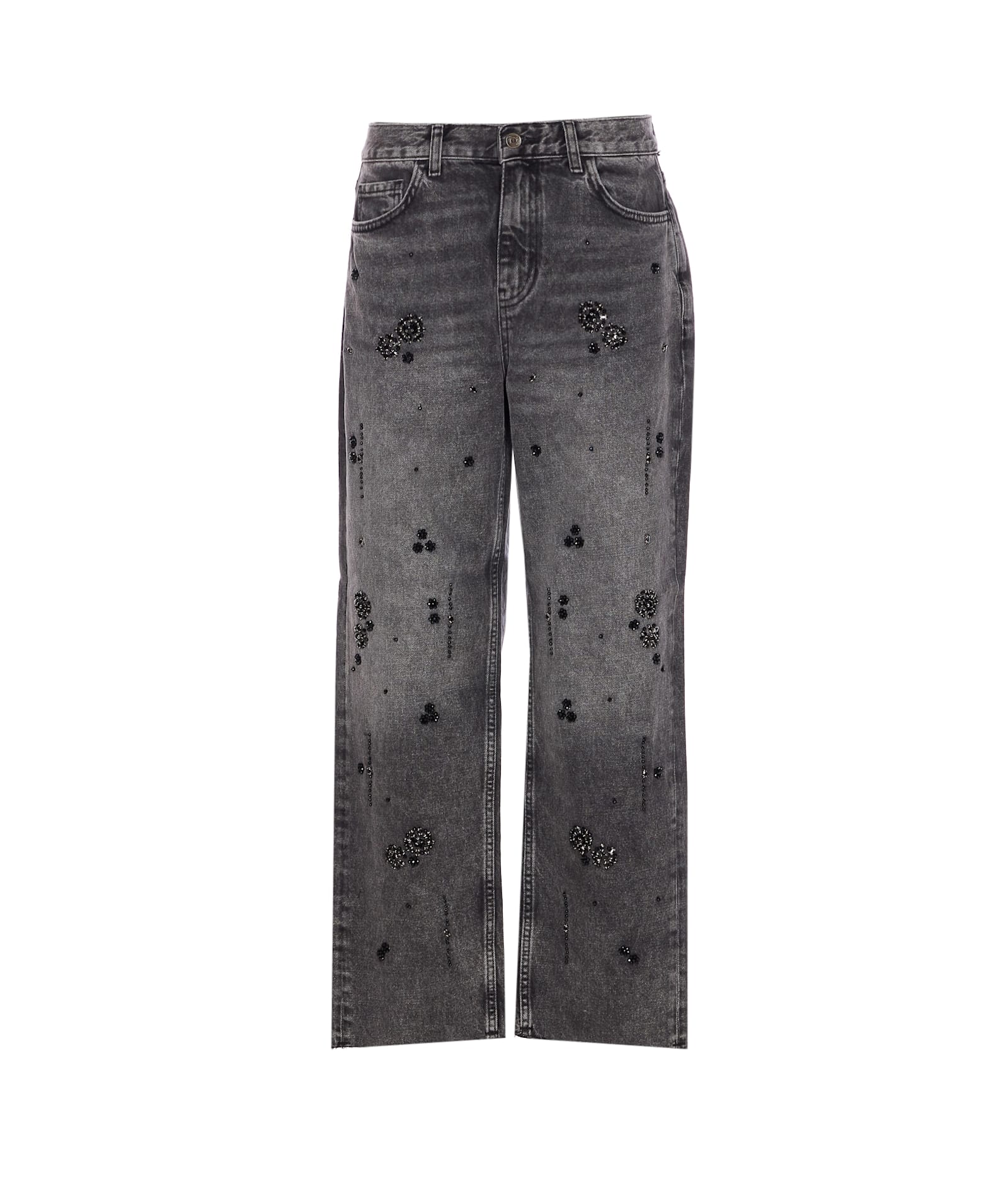 Liu •jo Jeweled Straight Leg Trousers In Gray