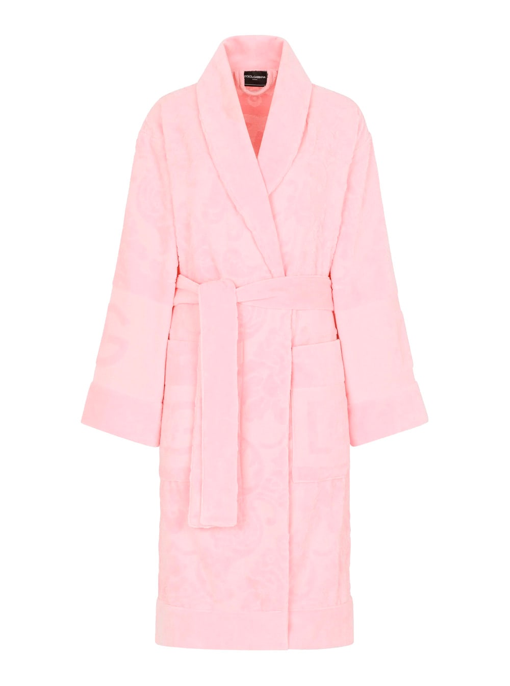 Dolce & Gabbana Pink Bathrobe With Front Belt Closure And Two Front Maxi Patch Pockets In Cotton Home In Multi