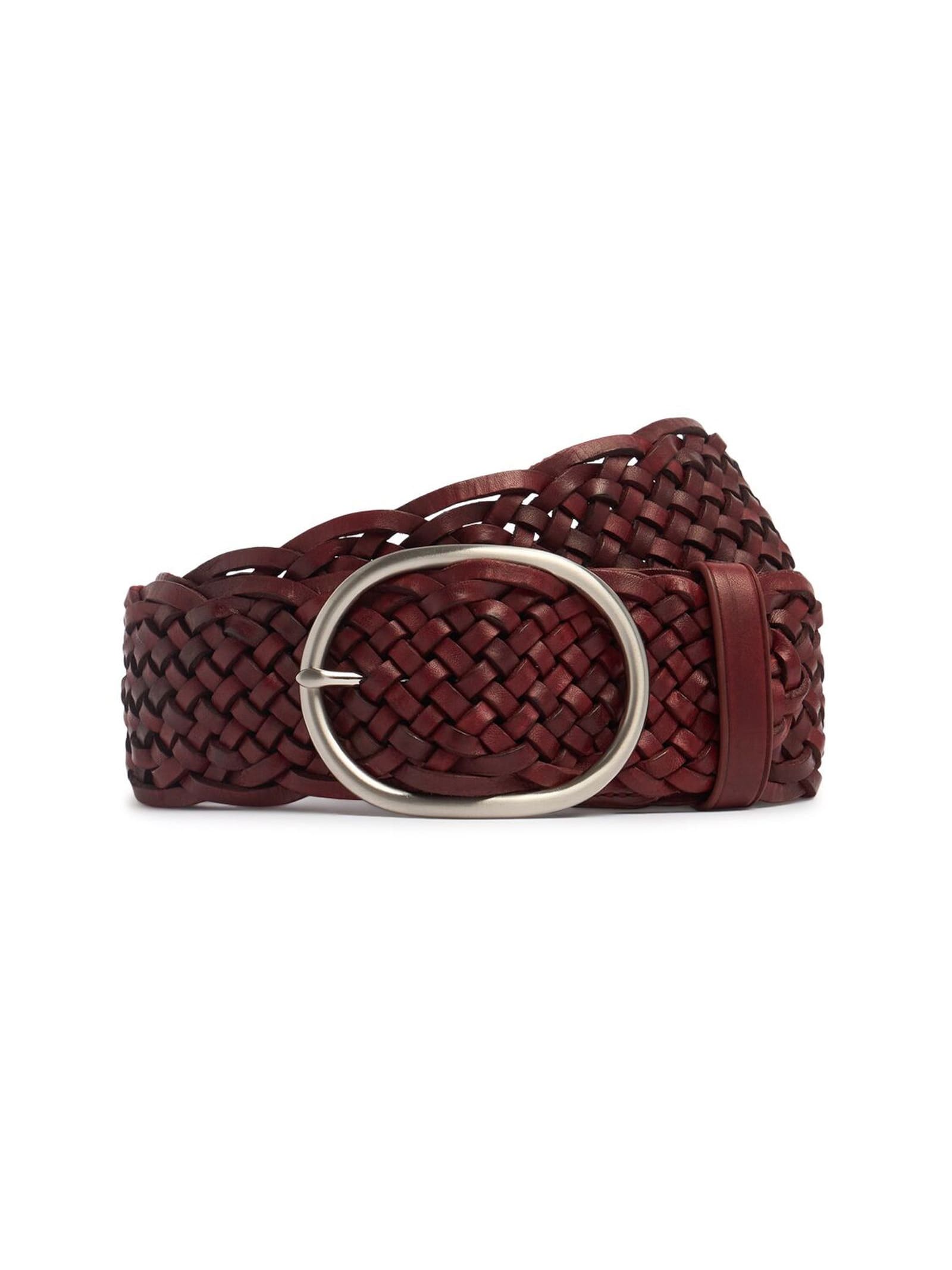 4+4 Oval Buckle Woven Leather Belt