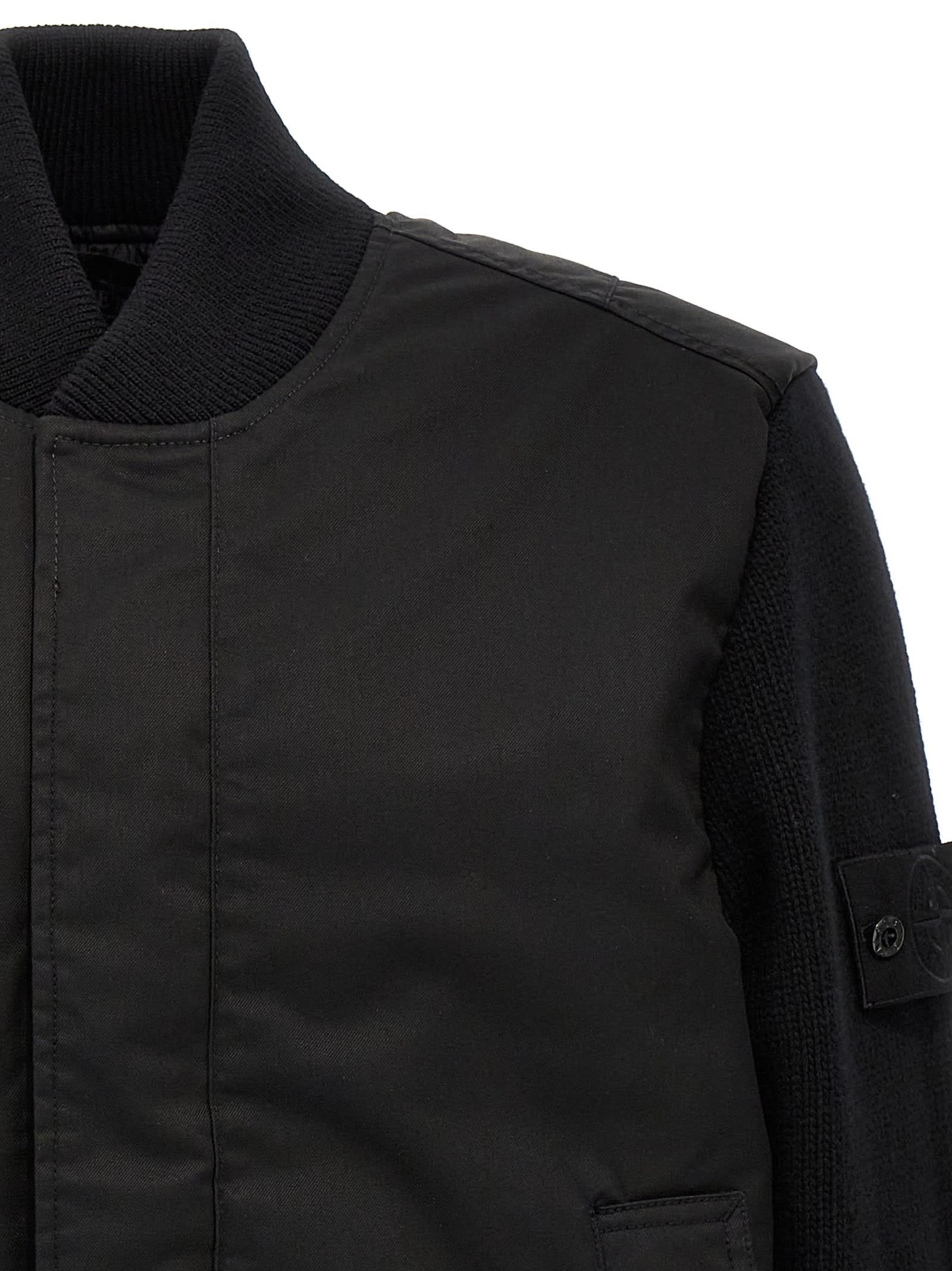 Shop Stone Island Performance Twill Wool Bomber Jacket In Black