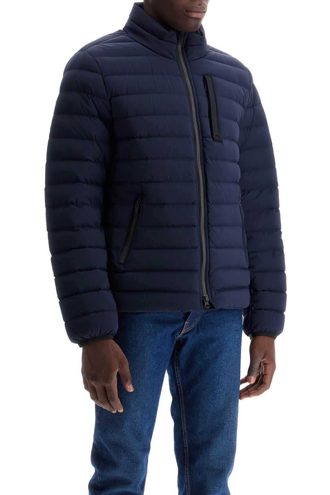 MOOSE KNUCKLES LOGO PATCH QUILTED DOWN JACKET 