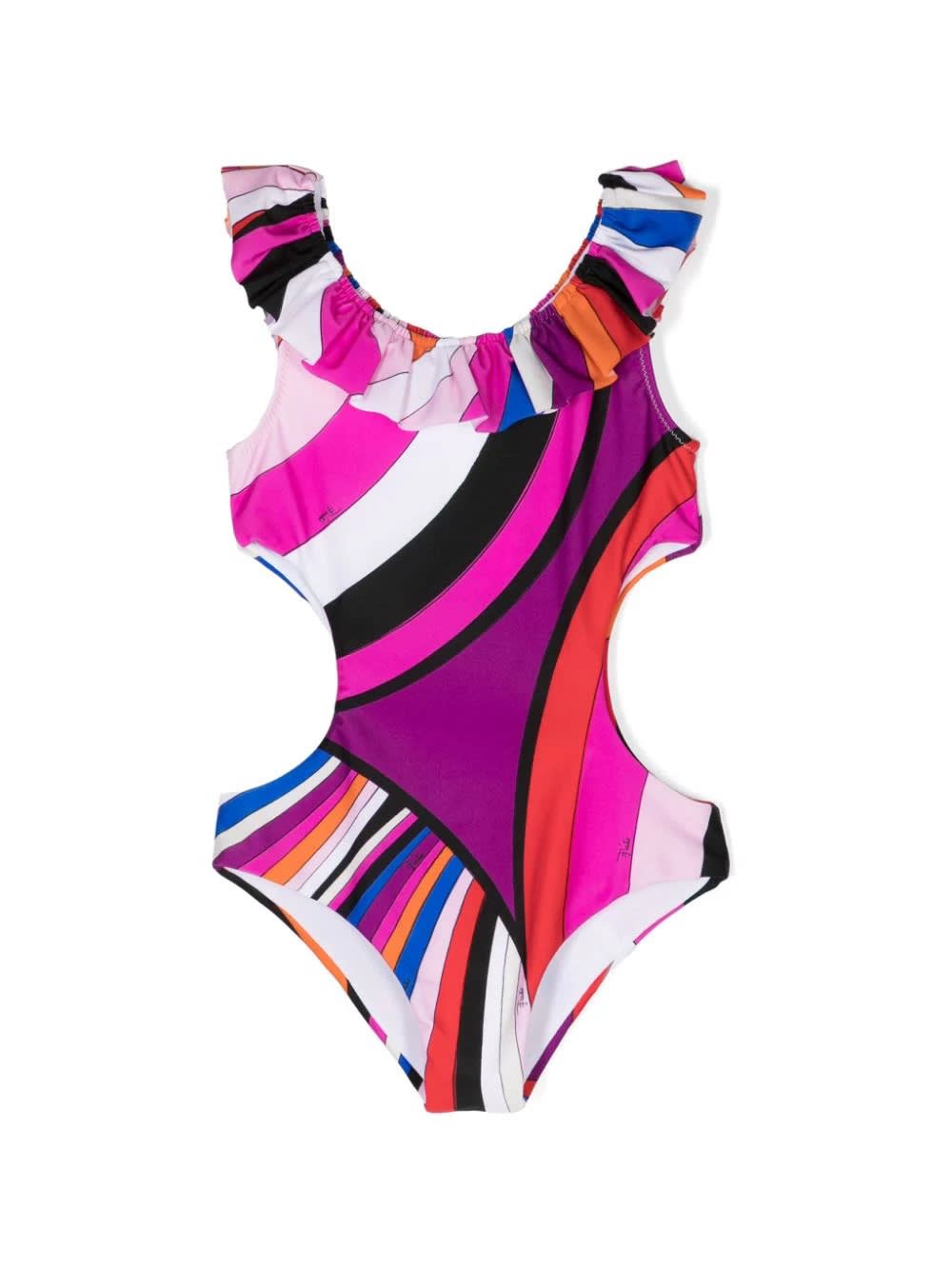 Pucci Kids' Cut-out Swimwear With Iride Print In Purple/multicolour
