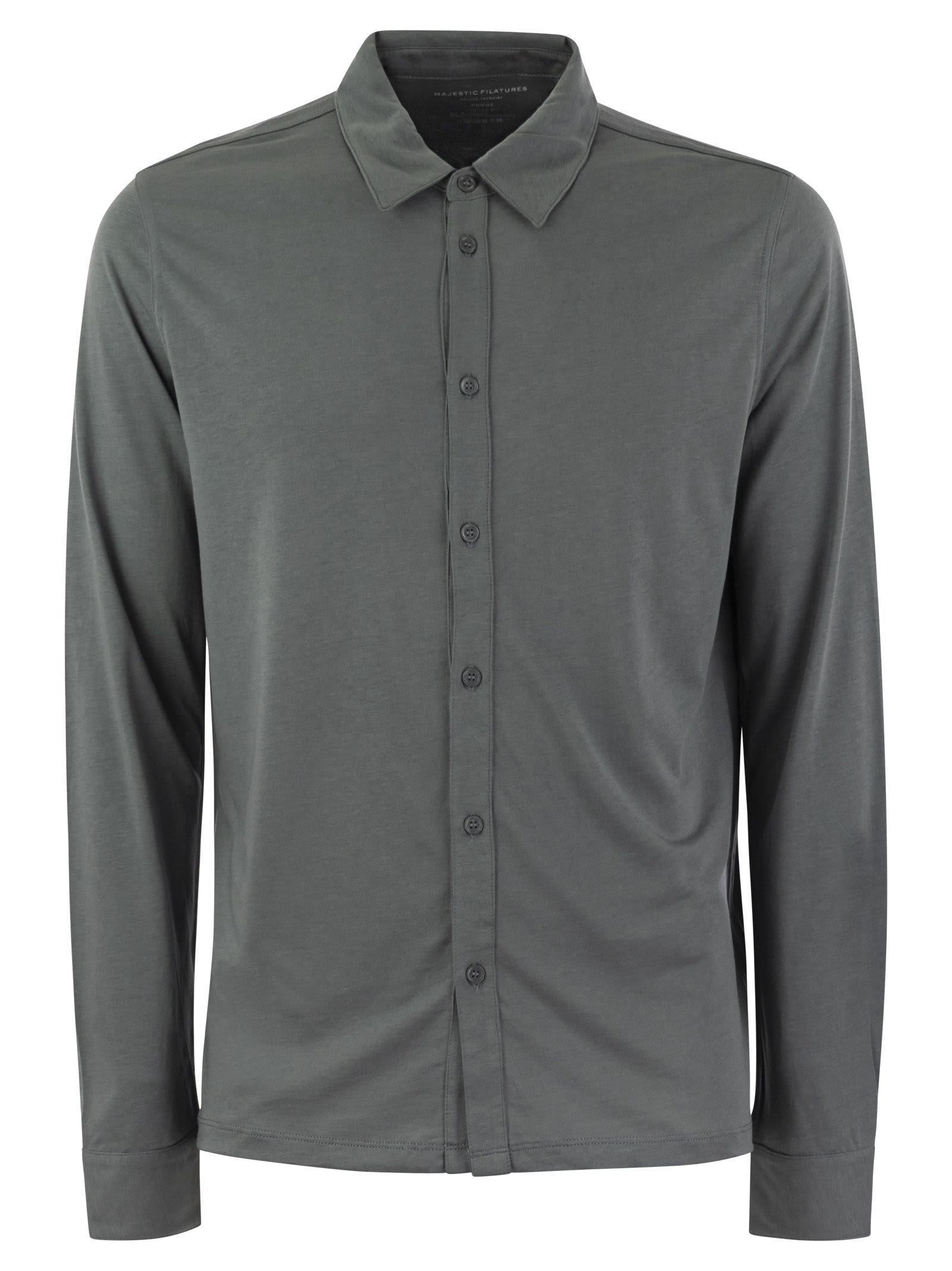 Shop Majestic Long-sleeved Shirt In Lyocell And Cotton In Grey
