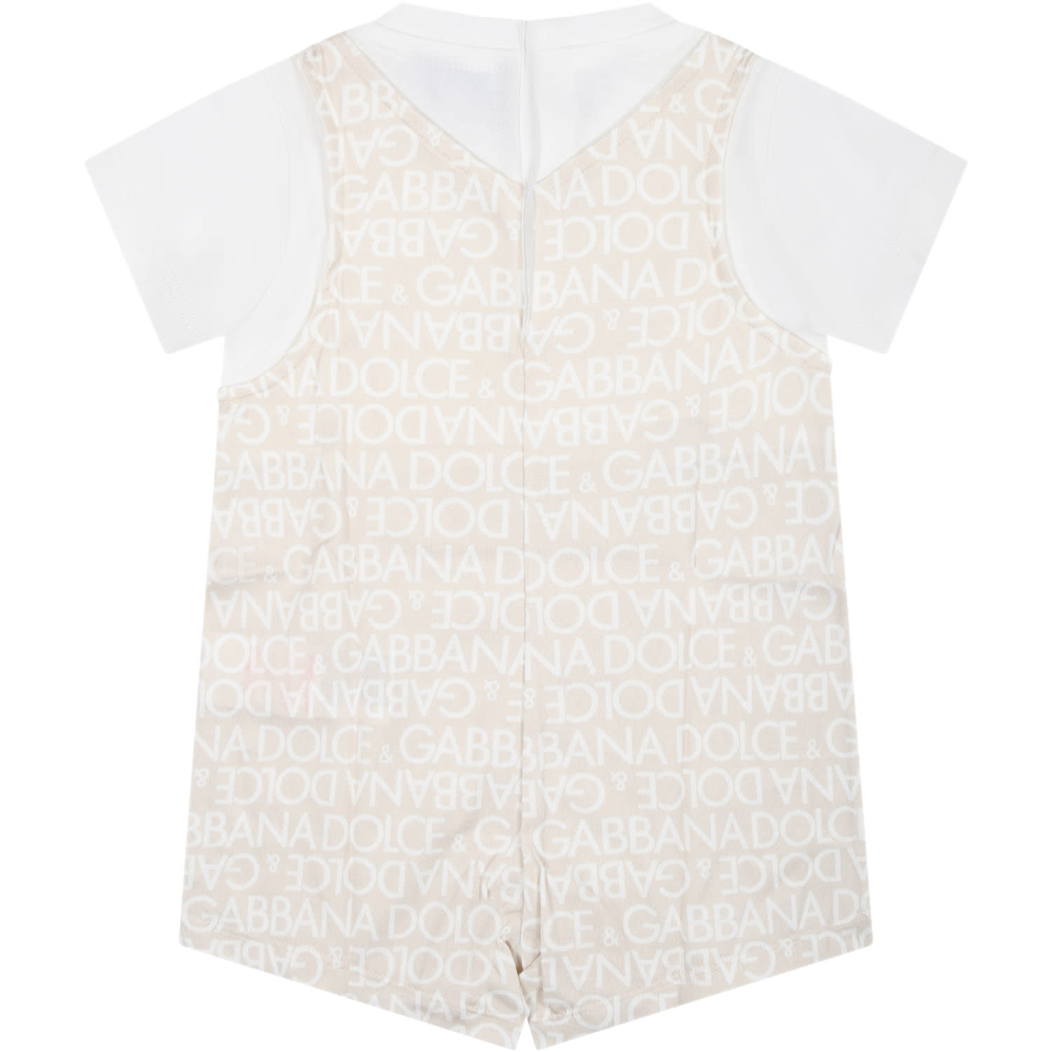 Shop Dolce & Gabbana Beige Romper For Babies With Tiger And All-over Logo