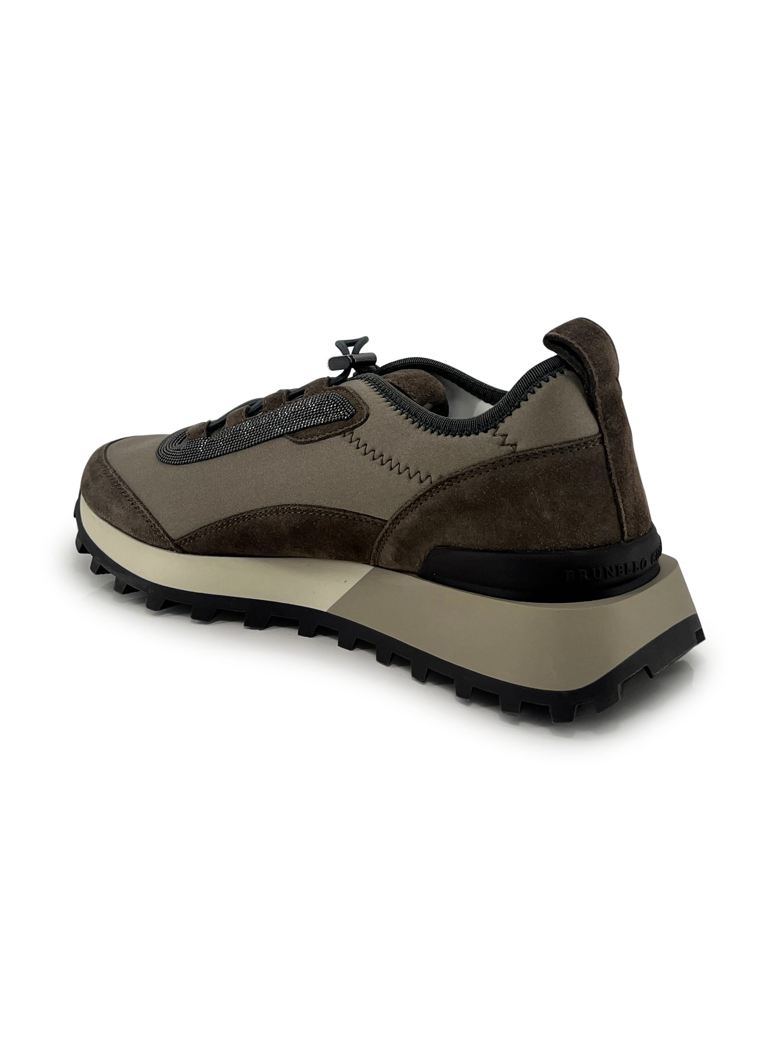 Brunello Cucinelli Techno Fabric And Suede Trainers With Precious Trim. In Brown