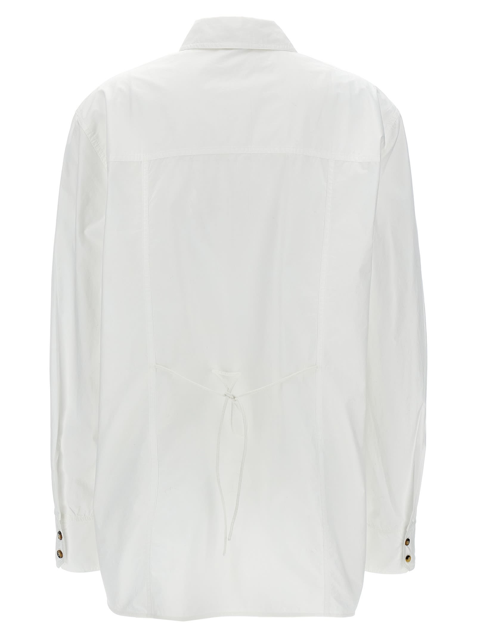 Ganni Lace-up Shirt With Adjustable Waist Tie In White