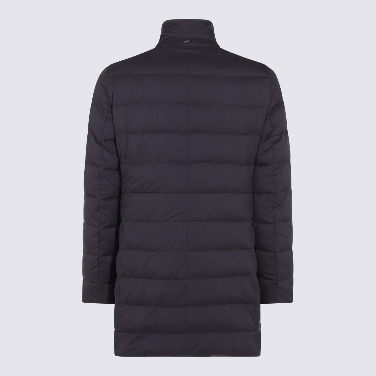 Herno Black Mid-length Quilted Down Jacket In Blue