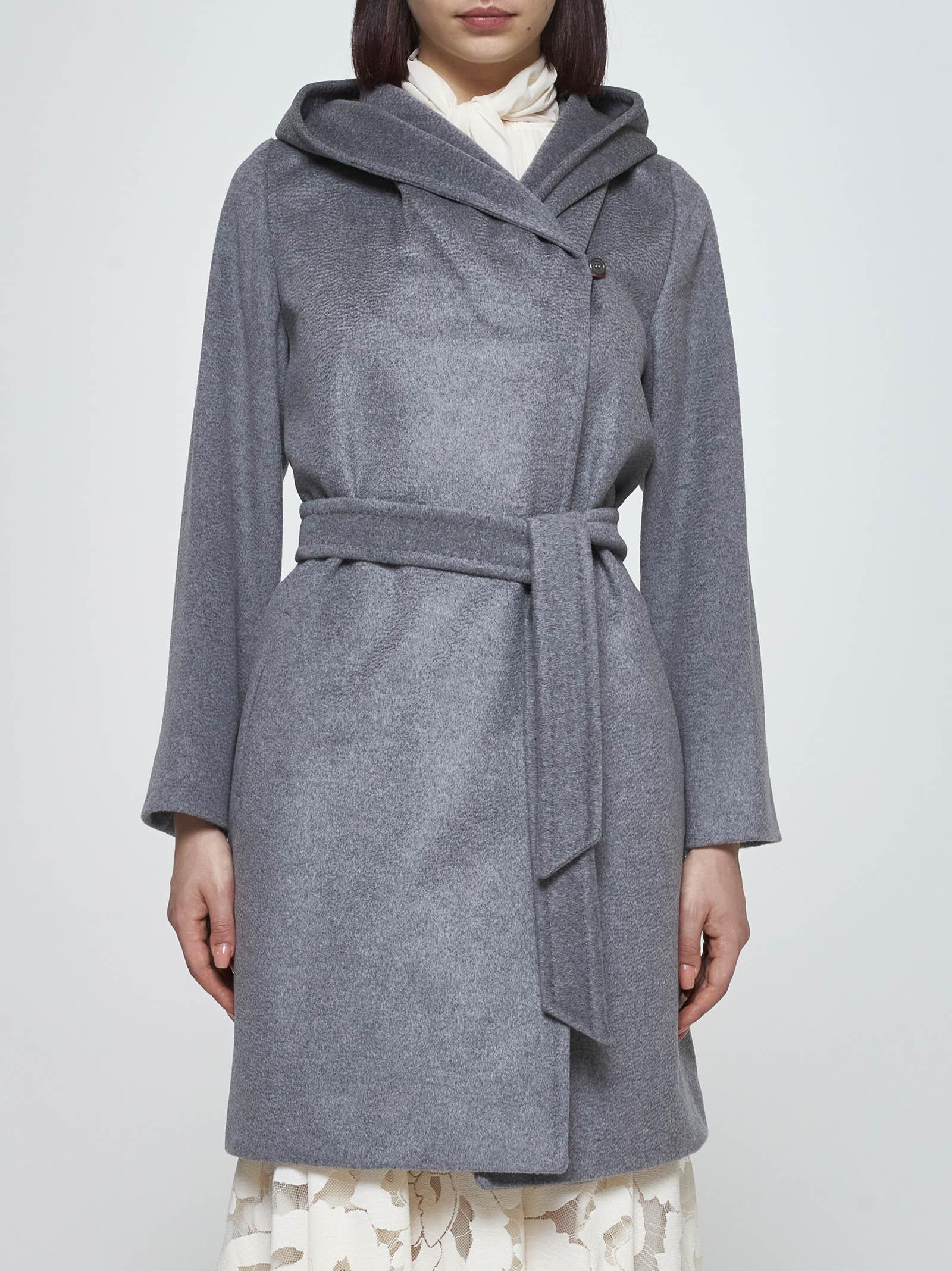 Shop Max Mara Newmang Hooded Wool Coat In Grigio Scuro