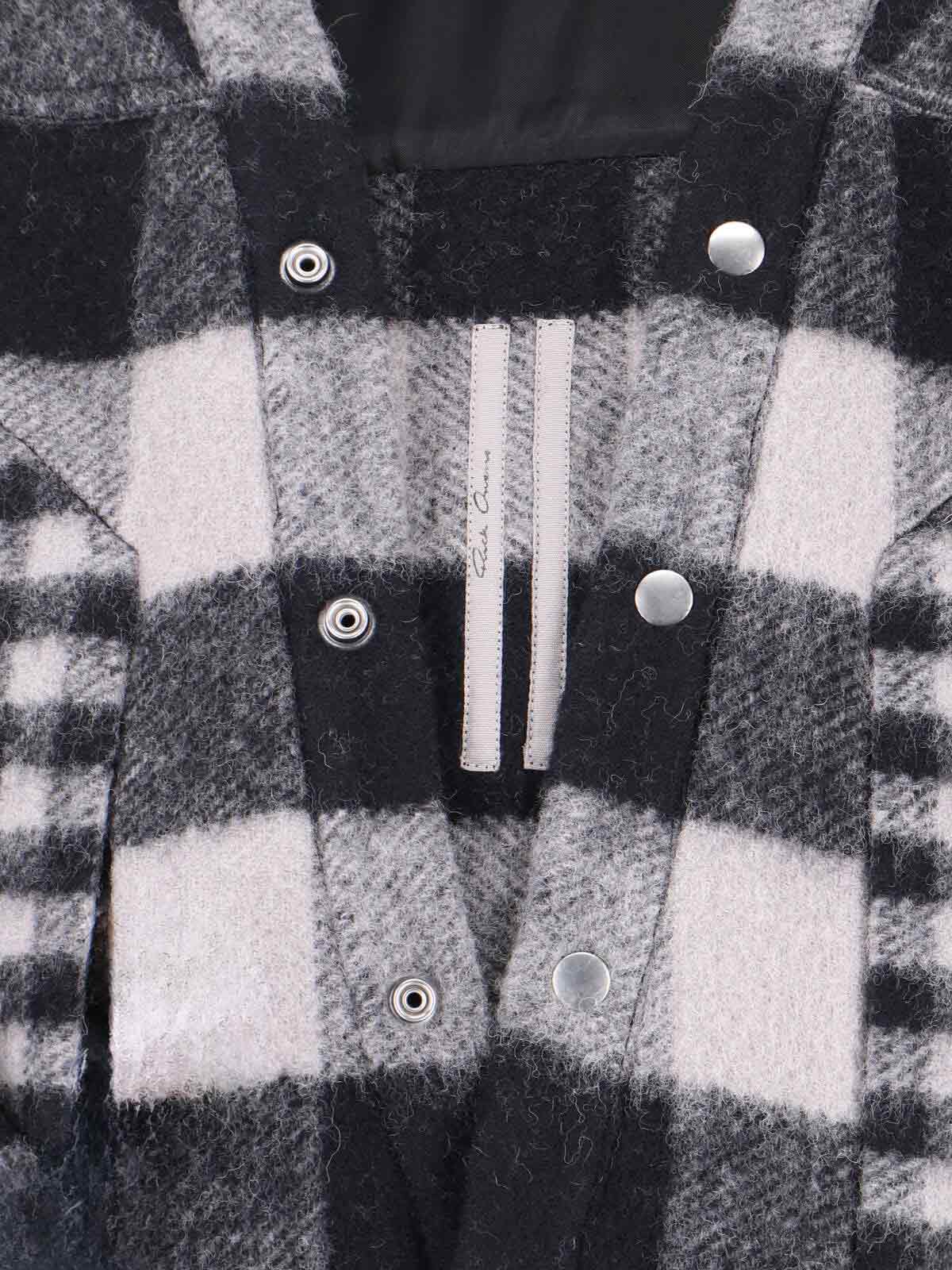 Rick Owens Checked Shirt With V-neckline And Snap Button Closure In Black
