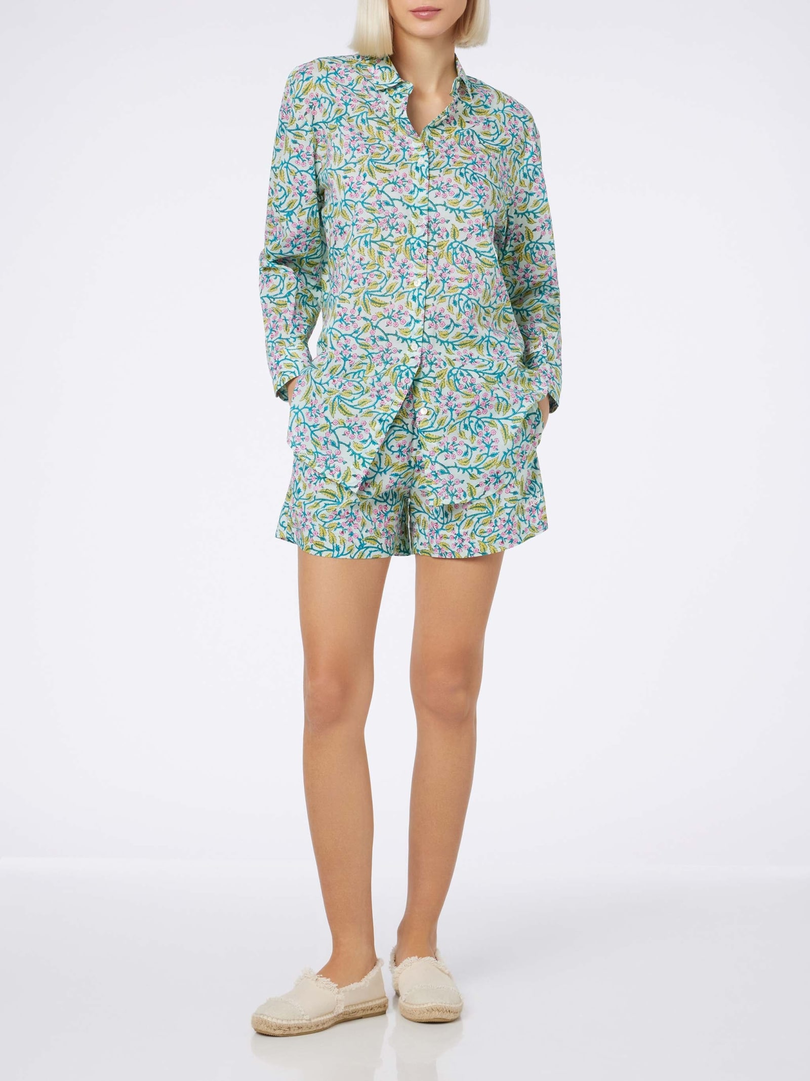 Shop Mc2 Saint Barth Woman Cotton Flower Pull Up Shorts Meave In Green