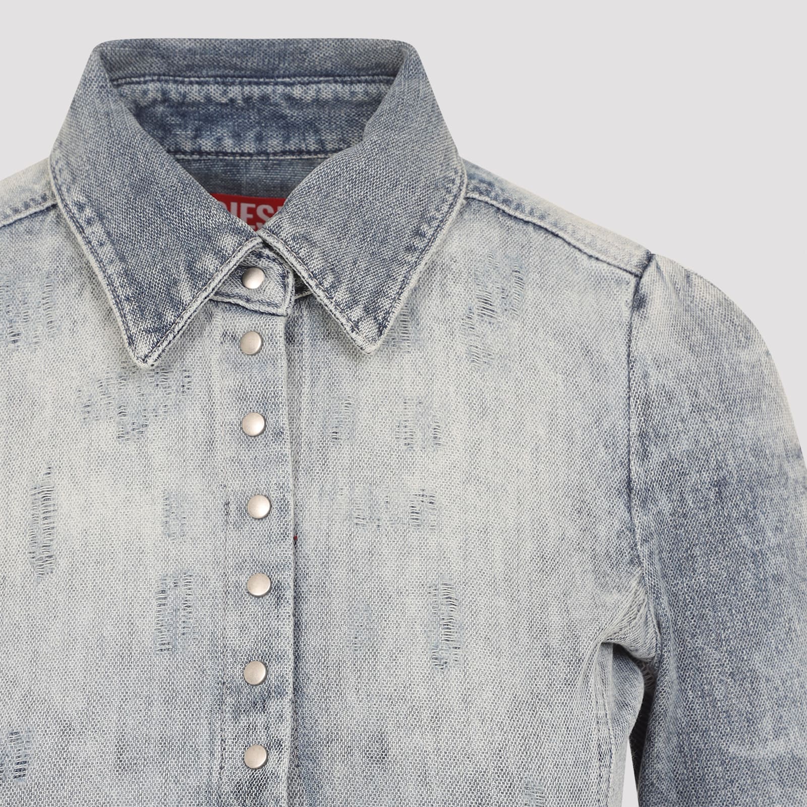 Diesel Distressed Long Sleeve Fitted Top In Blue