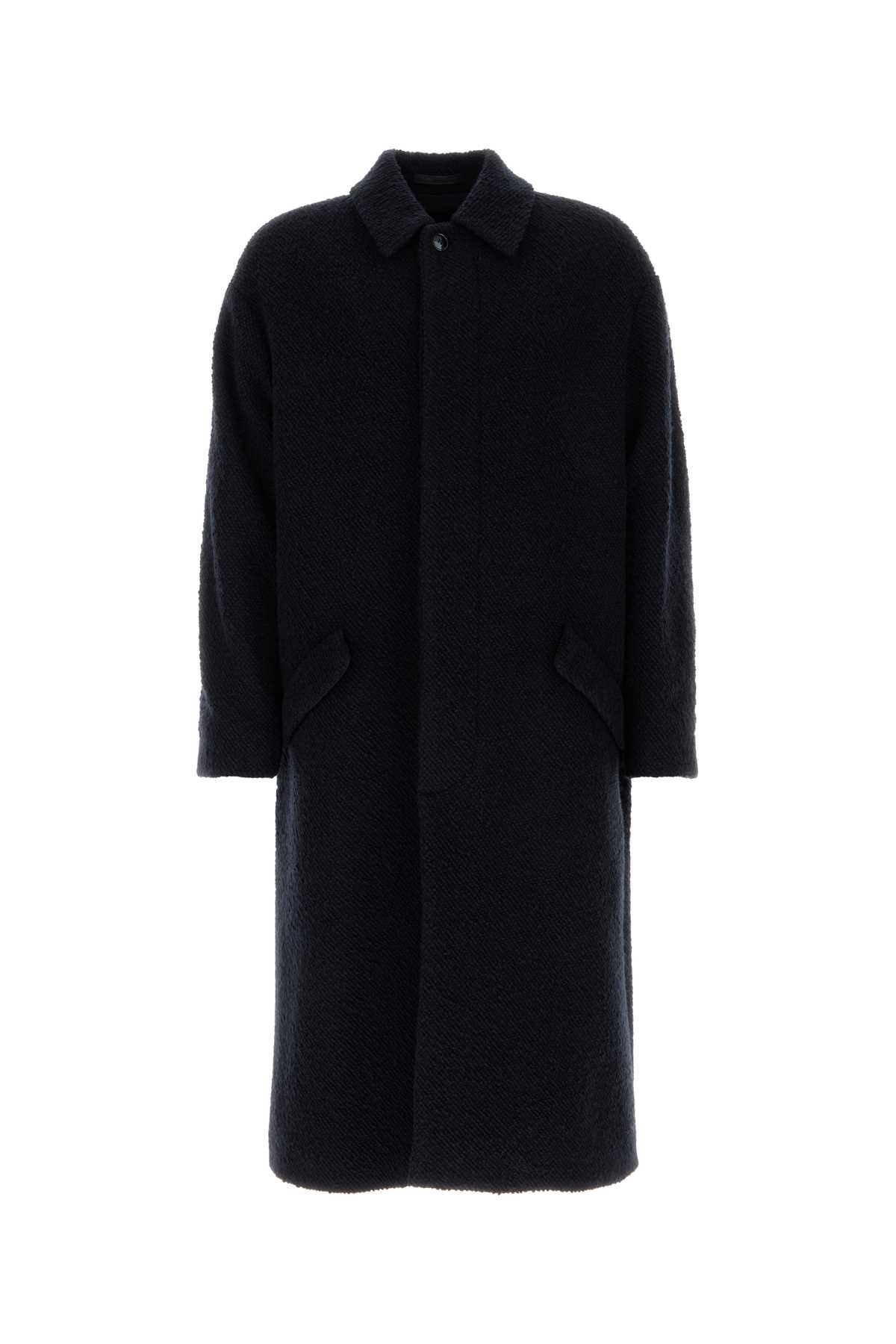 Giorgio Armani Long Wool Blend Coat With Side Pockets In Black