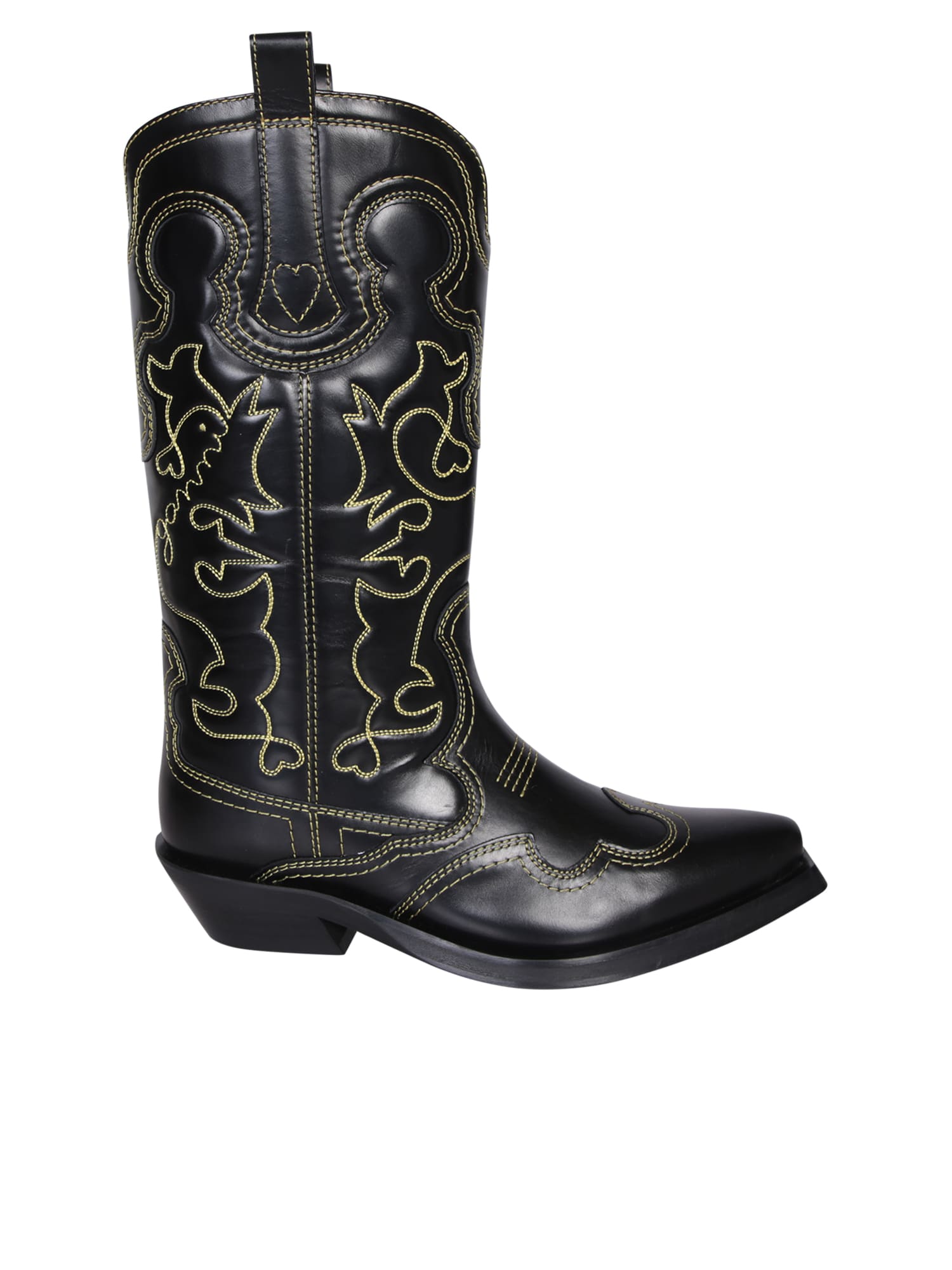 Shop Ganni Embroidered Black/yellow Texan Boots