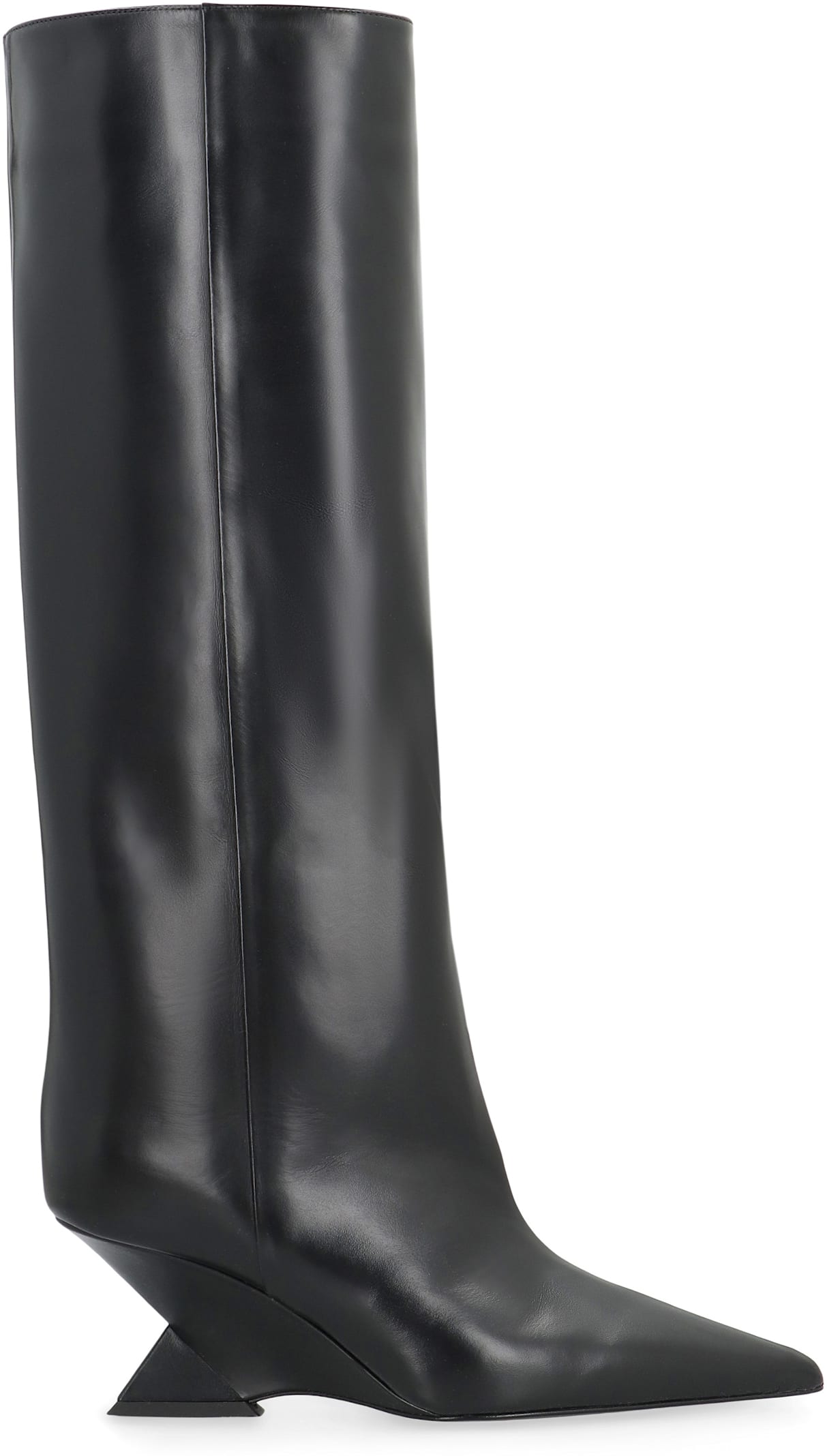 Attico Cheope Leather Knee Boots In Black
