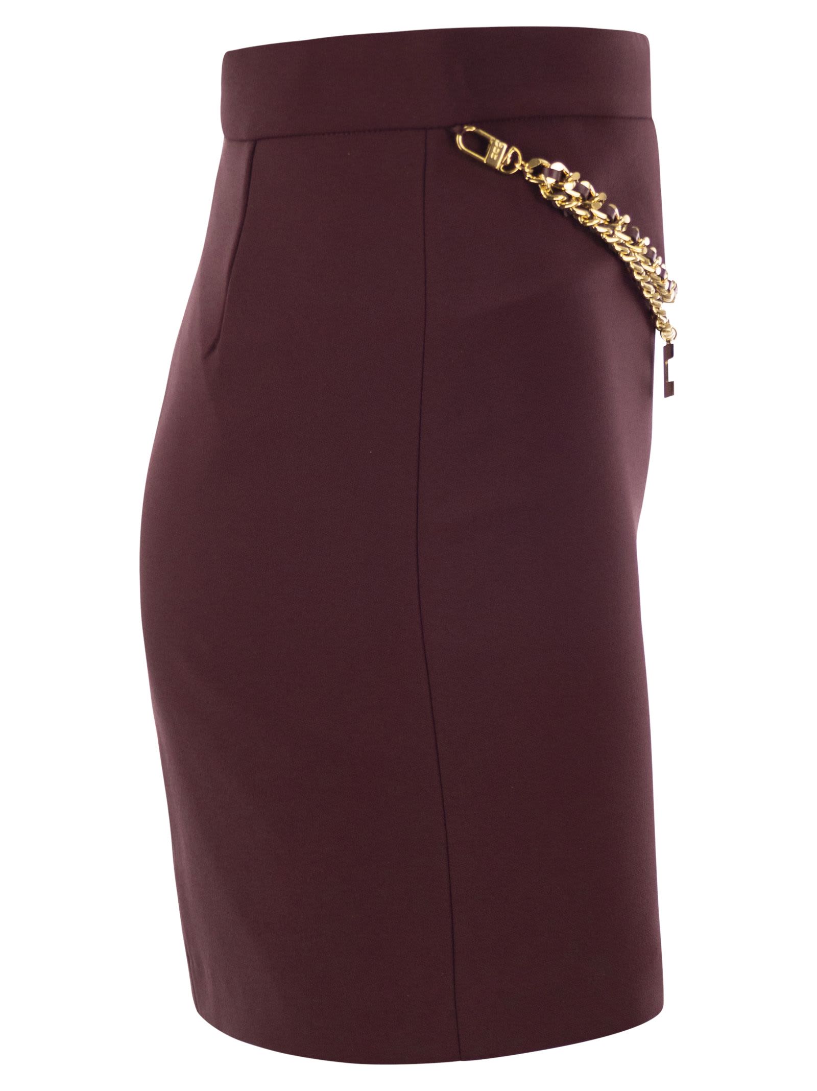 Shop Elisabetta Franchi Stretch Crepe Miniskirt With Belt In Bordeaux