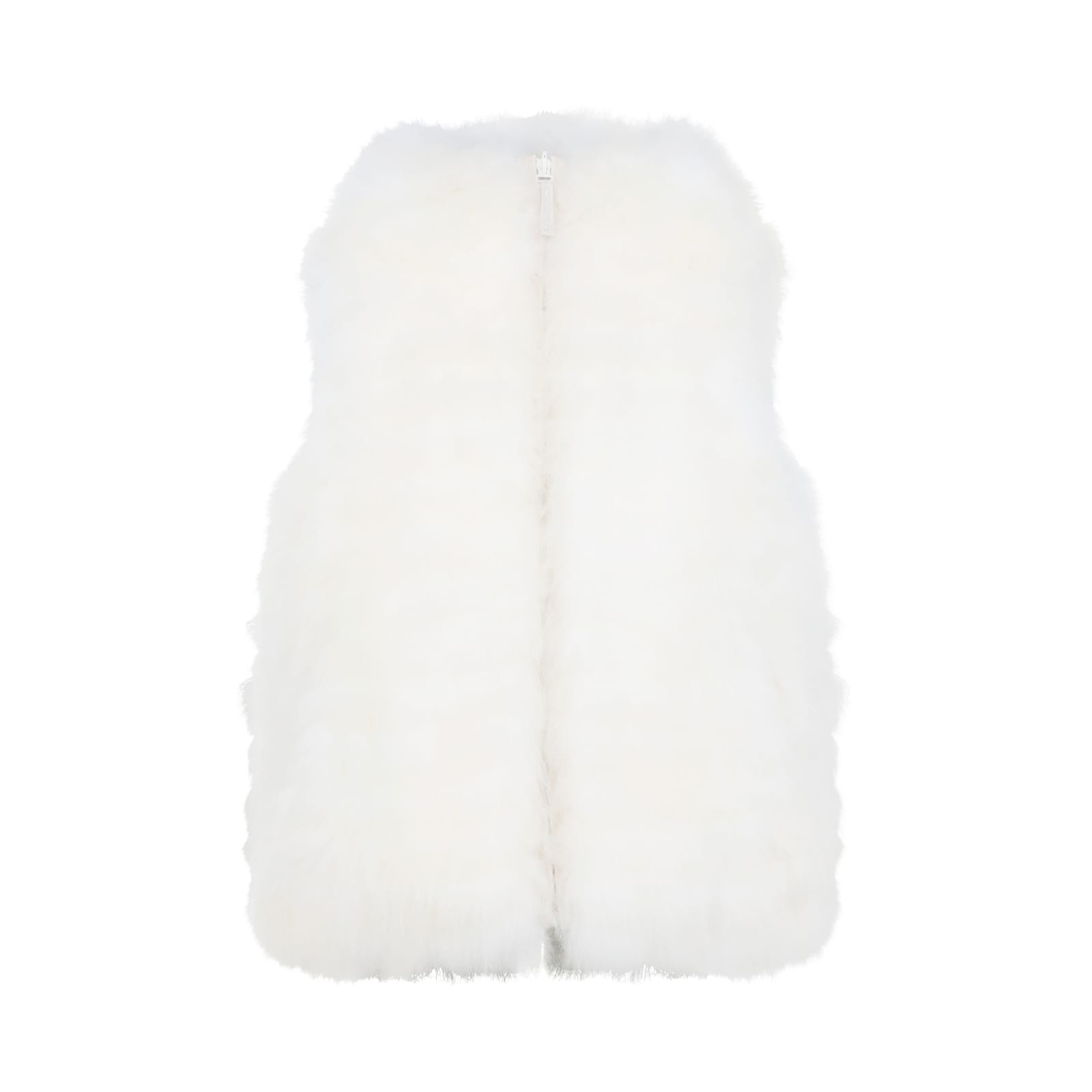 Yves Salomon Plush Lamb Fur Vest With High Collar And Down Insulation In White
