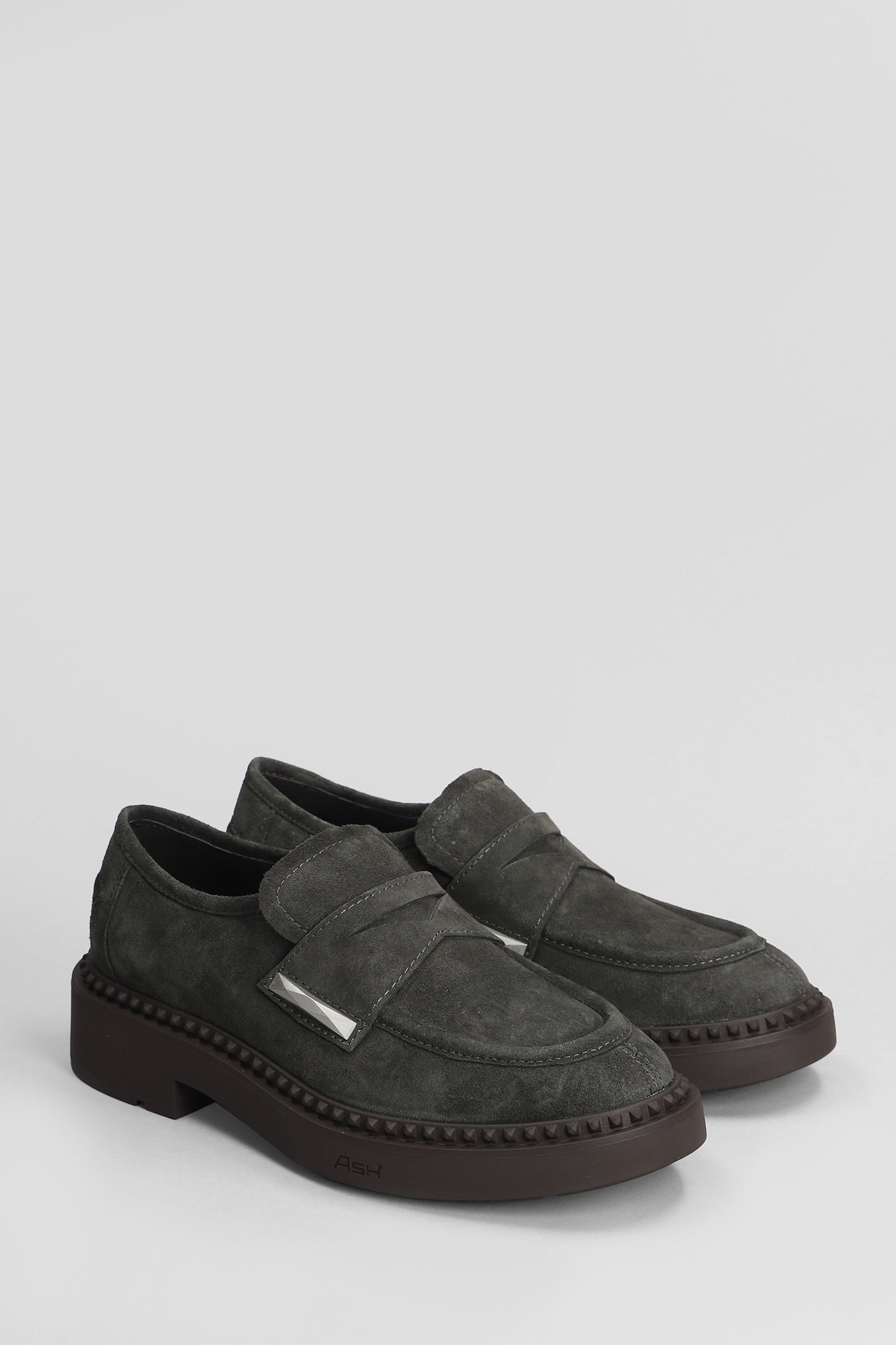 Shop Ash Medusa Loafers In Gunmetal Suede