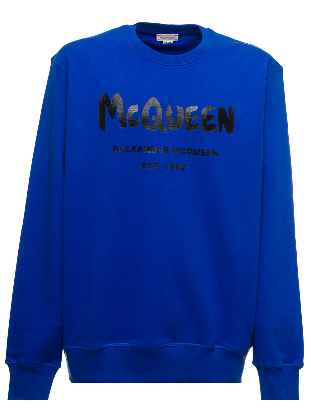 Alexander McQueen Blue Sweatshirt In Fleece Cotton With Tonal Logo Print On The Front Man