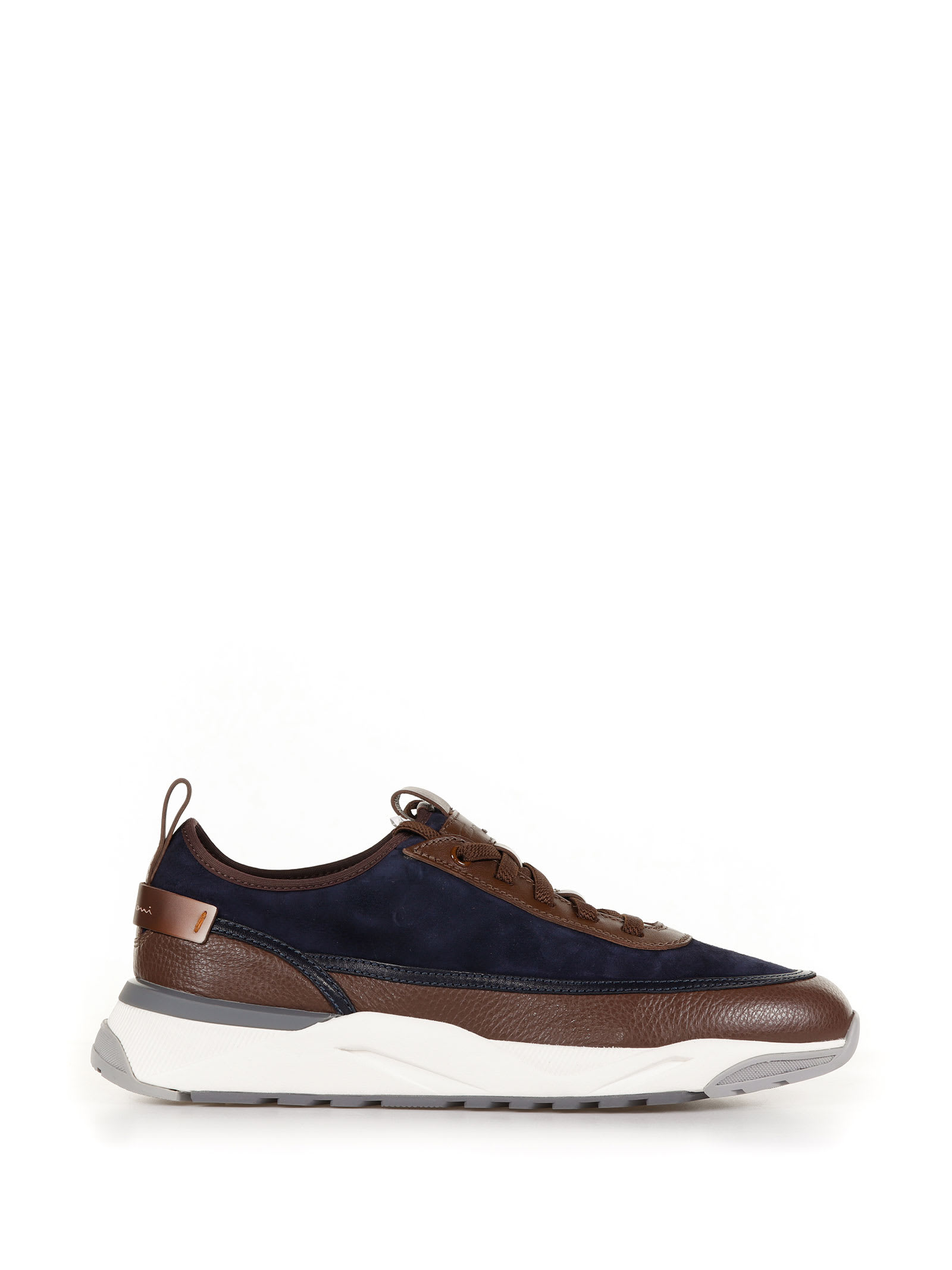 Santoni Suede And Leather Sneakers In Blue