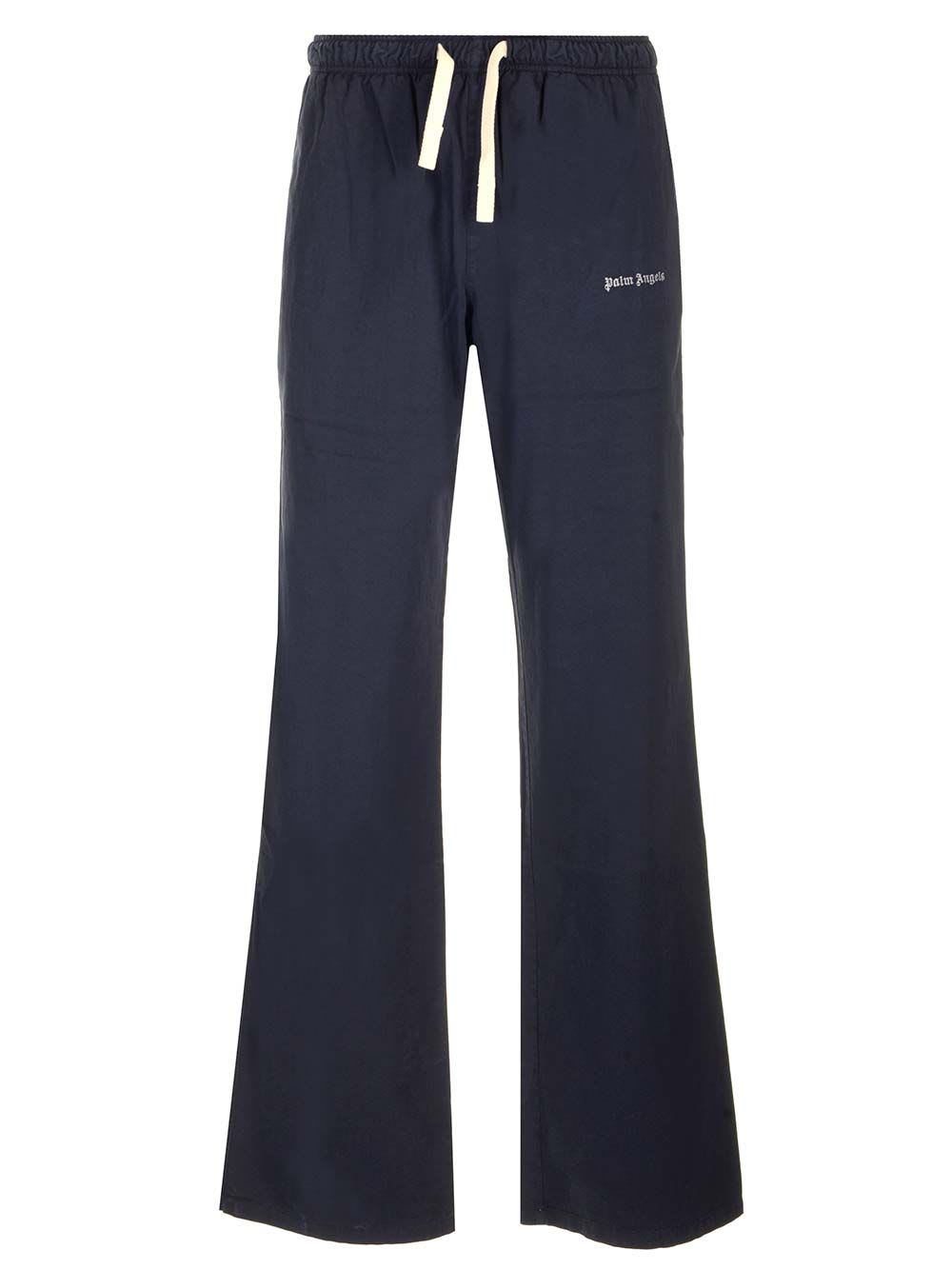 Shop Palm Angels Flared Cotton Trousers In Blue