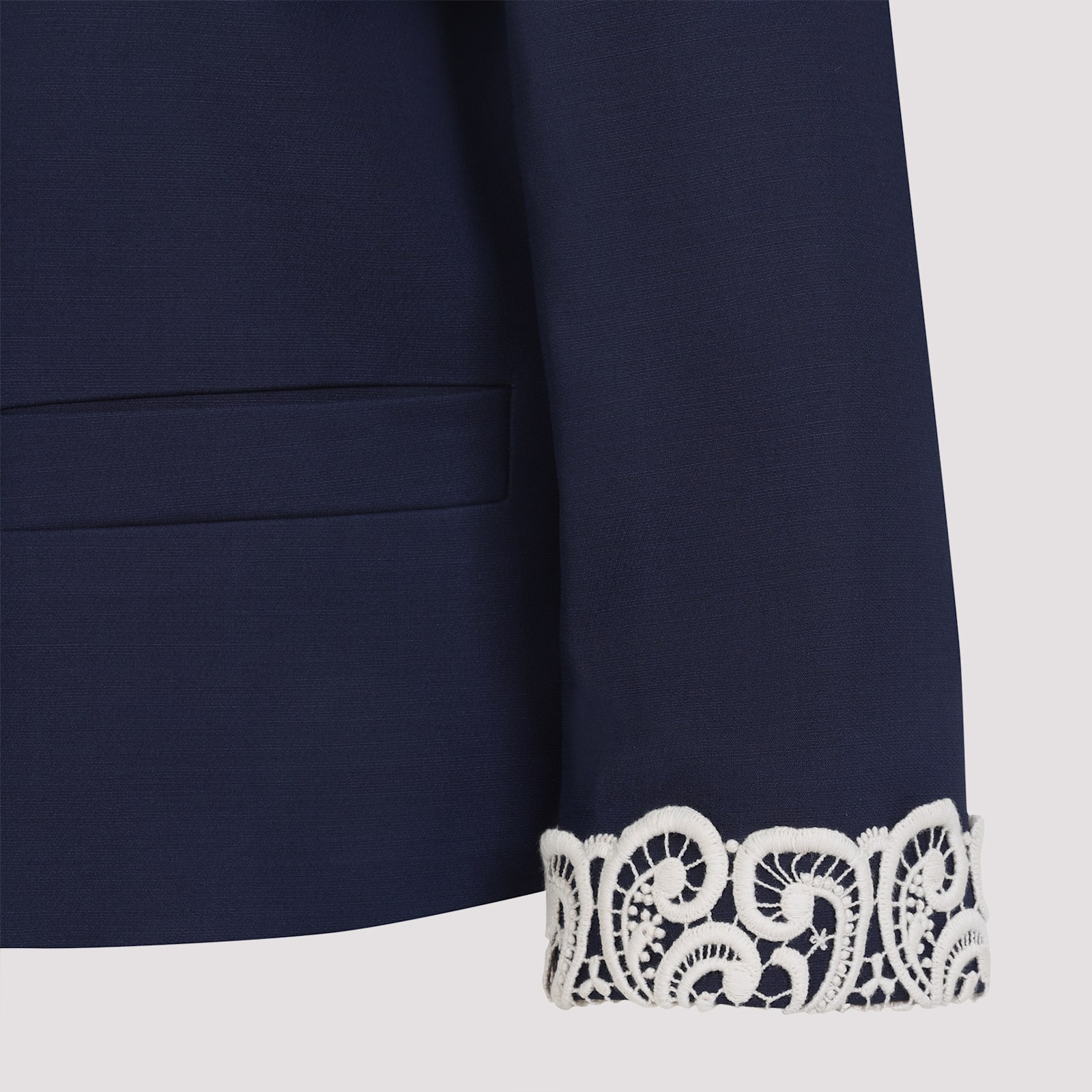 Valentino Lace-insert Virgin Wool Jacket In Blue